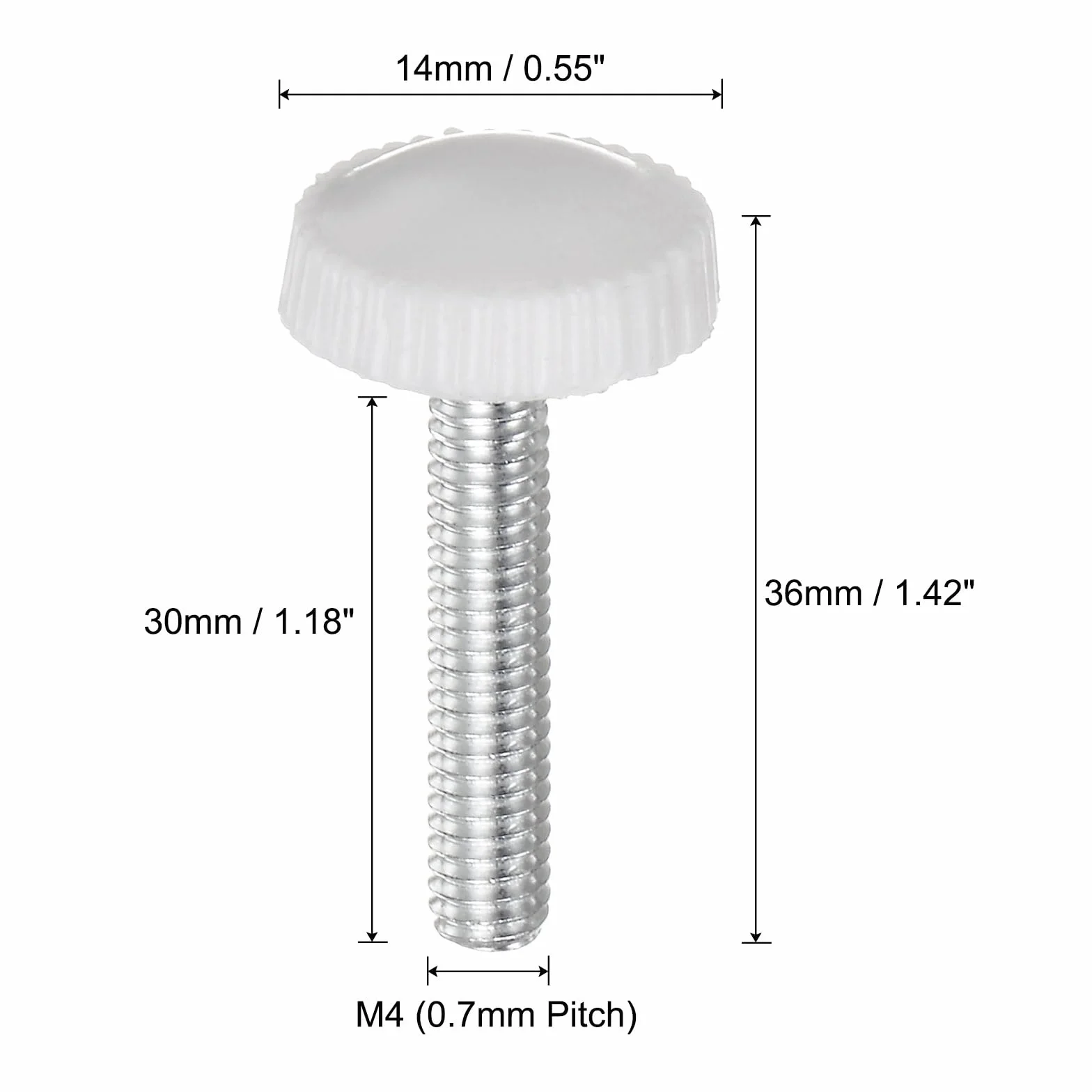 QUARKZMAN 20 sztuk gwintowanych guzików M4 x 30 mm z radełkowanym uchwytem, guziki zaciskowe do śrub kciukowych, uchwyt z tworzywa sztucznego, guziki ręczne z trzpieniem gwintowanym, białe