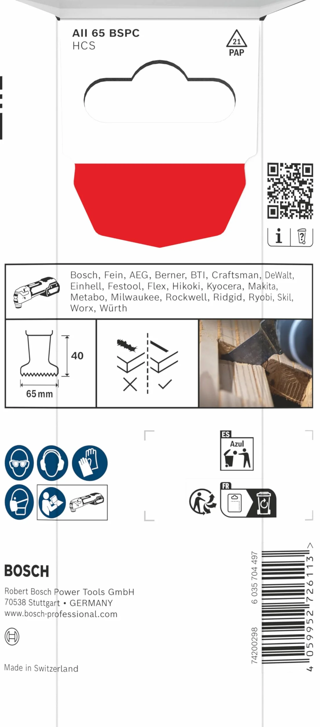 Bosch 5x Brzeszczot do cięcia wgłębnego AII 65 BSPC (do Miękkie drewno, Szerokość 65 mm, Professional Akcesoria Narzędzie wielofunkcyjne)