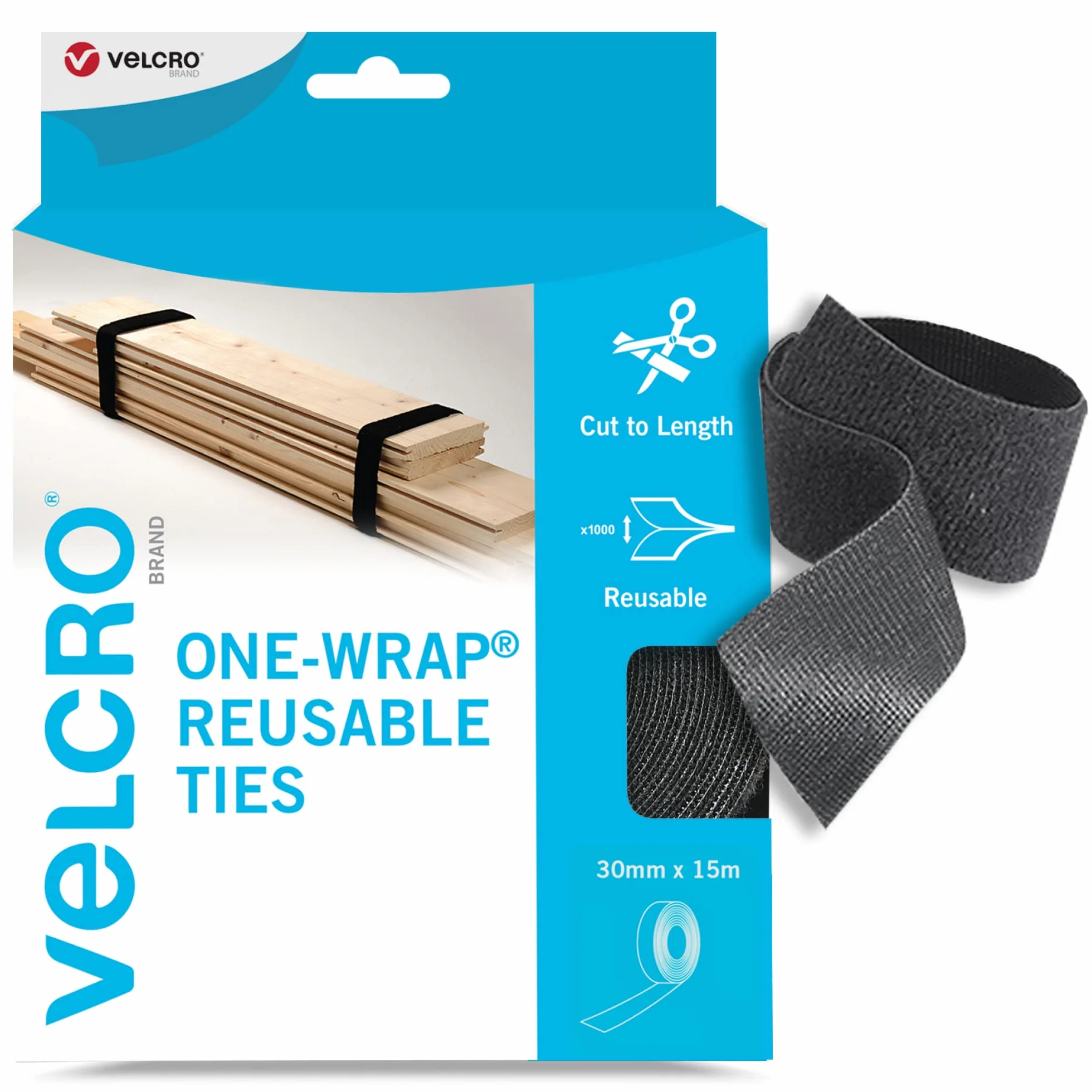 Velcro Taśma na Rzep, Czarny, 30mm x 15m