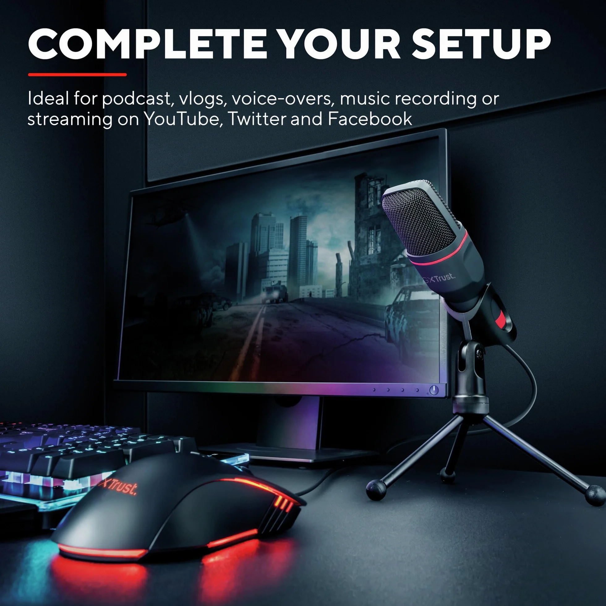 Trust Gaming GXT 212 Mico 23791 Mikrofon, 44 dB, Czarny/Czerwony