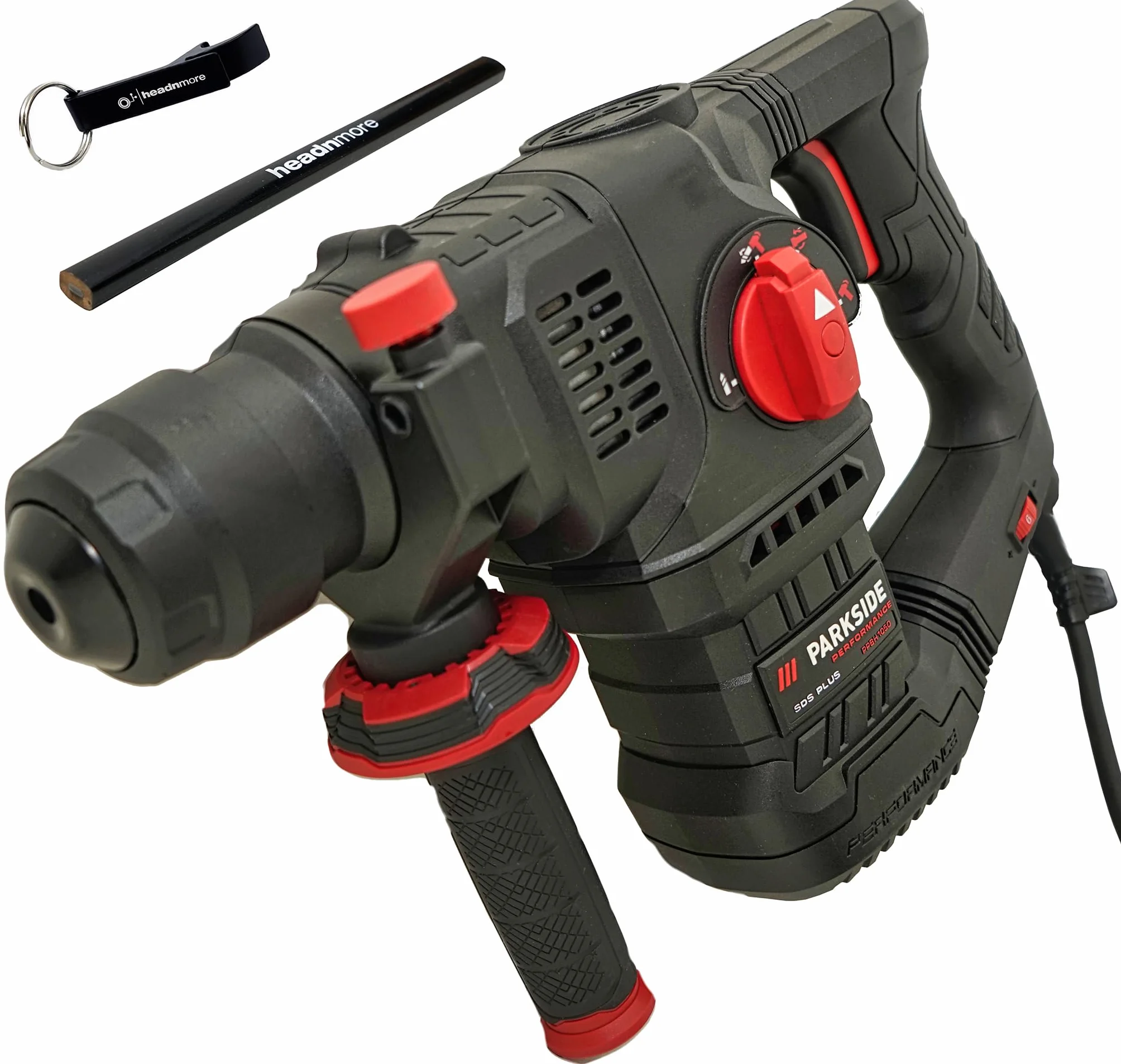 Oferta HEADNMORE na wiertarko-odbijaczkę PARKSIDE PERFORMANCE® PPBH 1050 – 1050 W, energia udaru 4,1 J, SDS-Plus w walizce wraz z brelokiem HEADNMORE i ołówkiem ciesielskim