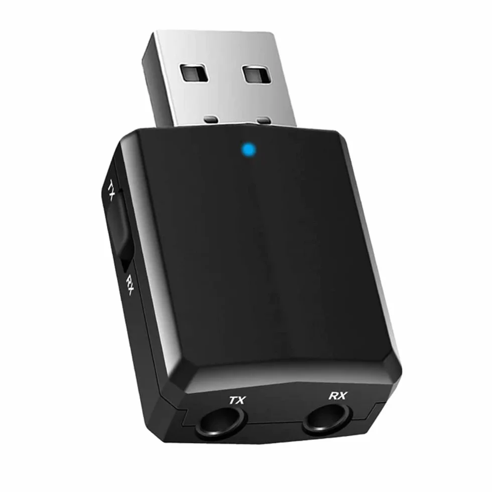Retoo Adapter Bluetooth 5.0 odbiornik audio AUX 3,5 mm 2 w 1 nadajnik do samochodu PC TV redukcja szumów zestaw głośnomówiący zasięg 10 m