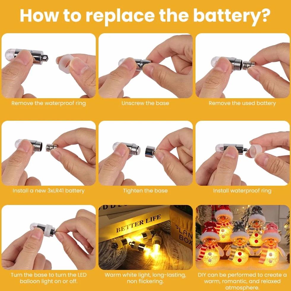 AUAUY Mini lampki LED do balonów, 30 sztuk, zasilane bateriami, wodoszczelne, do papierowych latarni, balonów, na Boże Narodzenie, Halloween, wesela, urodziny, festiwal, dekoracja (ciepła biel)