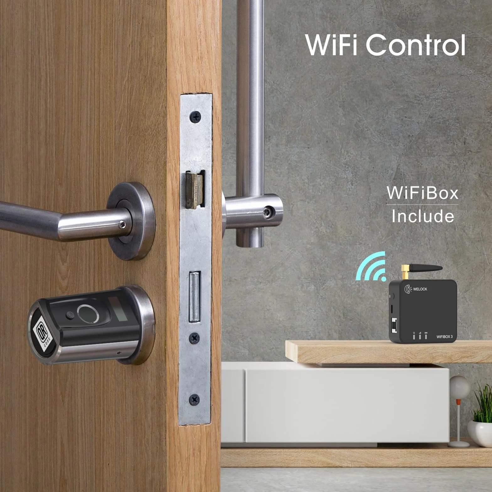Welock Touch41 zamek do drzwi, odcisk palca z wifibox 3, elektroniczny zamek do drzwi z kartą RFID, zdalne odblokowanie Bluetooth, Wi-Fi, IP65, współpracuje z Alexa, regulacja do drzwi 50-100 mm