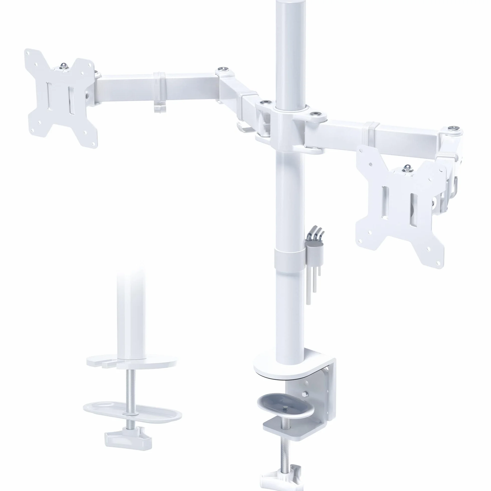 BONTEC Podwójny Stojak na Monitor 13–27'', Ergonomiczny Uchwyt, Regulacja Wysokości, Nachylenie 90°, VESA 75/100, Biały