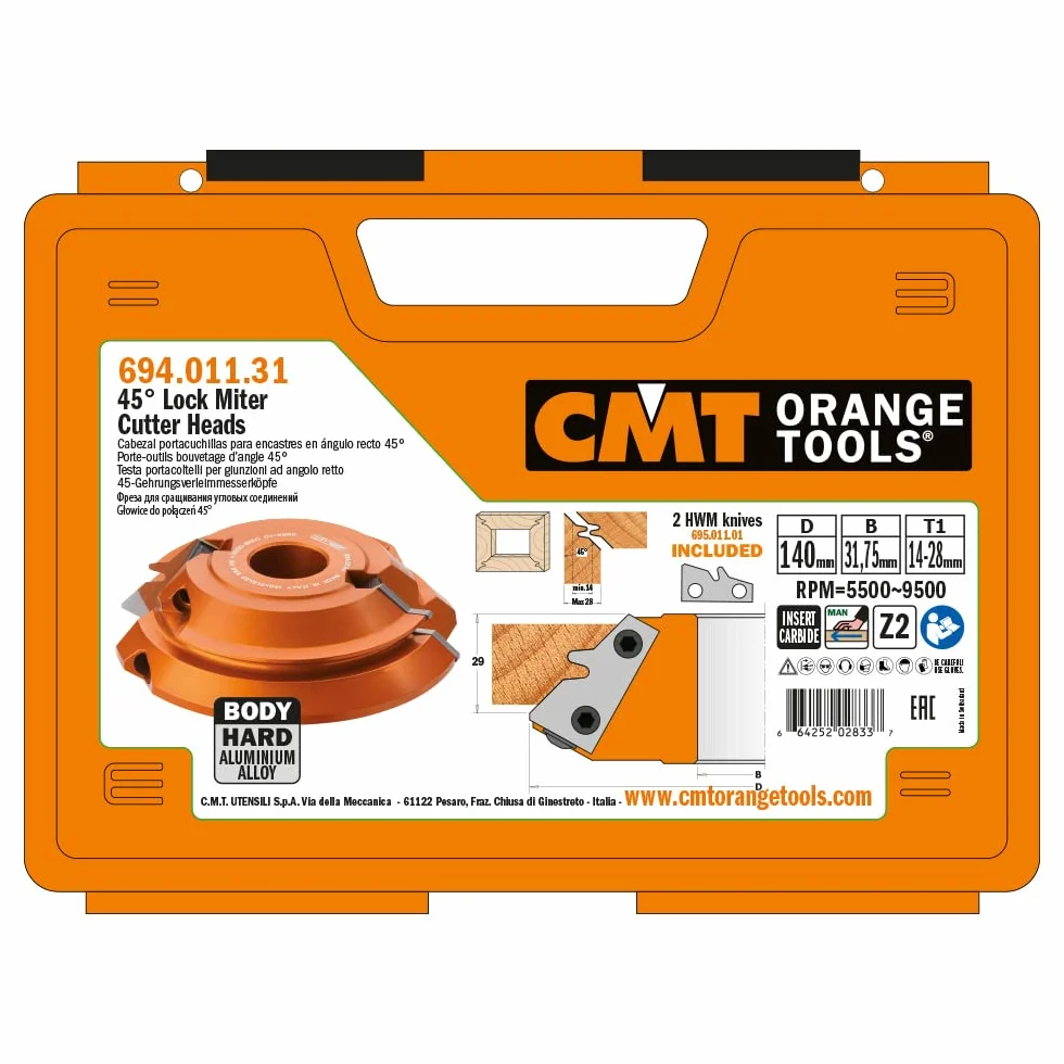 CMT CMT-694.011.31 694.011.31-Cabezal para encastres en ángulo Recto 45° d=160x32.8x31.75, Czarny