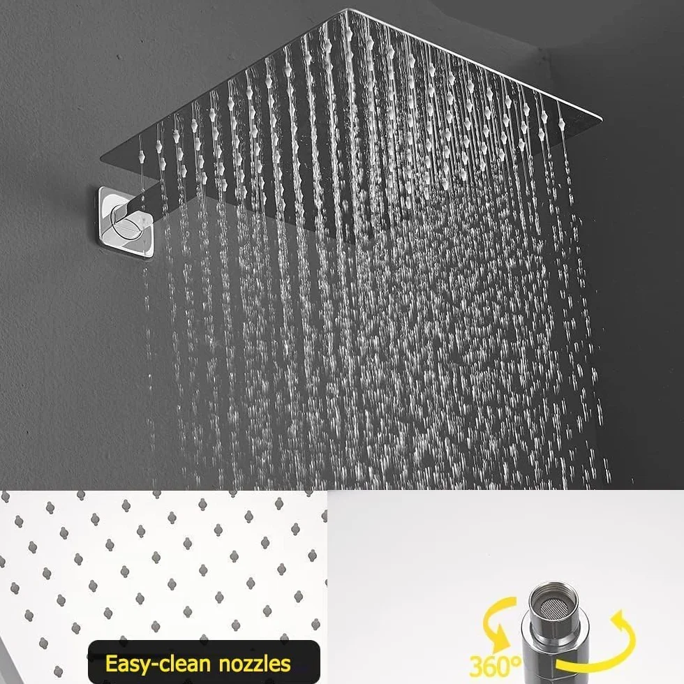 Chromowany system prysznicowy z wylewką wanną naścienny zestaw baterii prysznicowej do łazienki z wysokociśnieniową głowicą deszczową 30 cm i słuchawką prysznicową