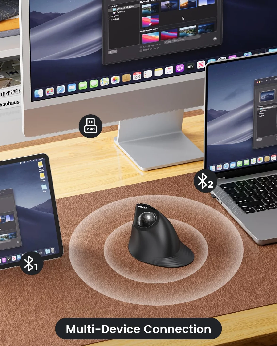 ProtoArc pionowa bezprzewodowa mysz trackball, EM05 Bluetooth ergonomiczna mysz rolkowa akumulatorowa do komputera laptopa, mysz kciukowa, 3 połączenia urządzeń, kompatybilna z iPadem, Mac, PC z