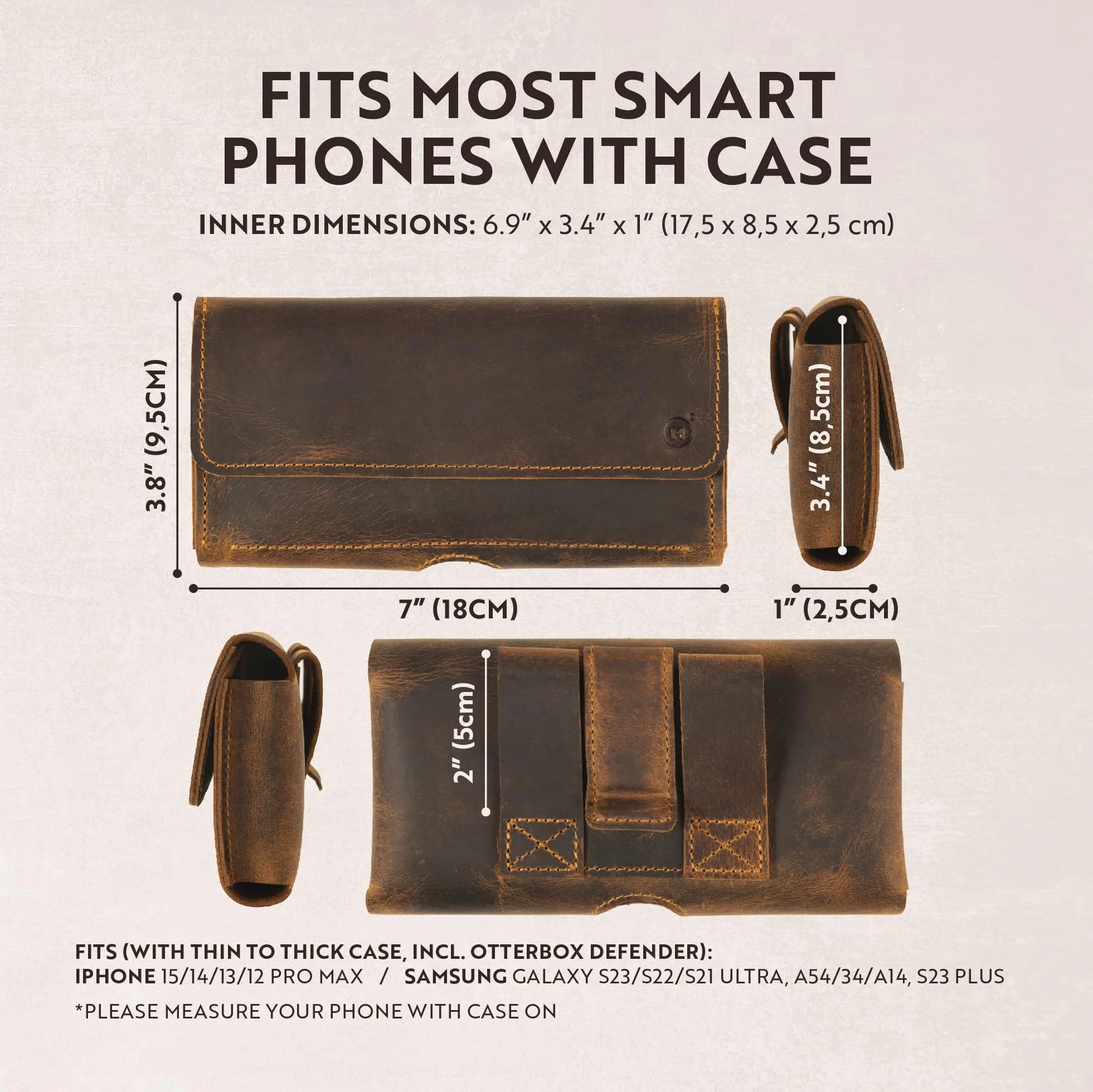 Moonster Etui na Telefon do Paska z Prawdziwej Skóry z Zatrzaskiem dla Mężczyzn – Wytrzymałe Skórzane Etui na Telefon Wykonane Ręcznie – Pozioma Kabura na Telefon do Paska z Magnetycznym Zapięciem