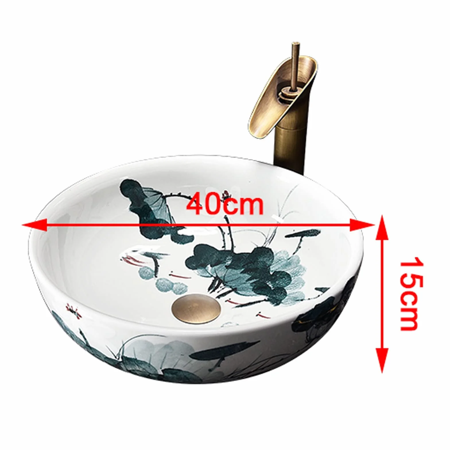 Umywalki Łazienkowe Nablatowe, Ceramiczne, Umywalki Łazienkowe Nablatowe, Okrągłe, Porcelanowe, W Kolorze Niebieskim I Białym, Umywalki Nablatowe Z Motywem Lotosu, Umywalki Ła