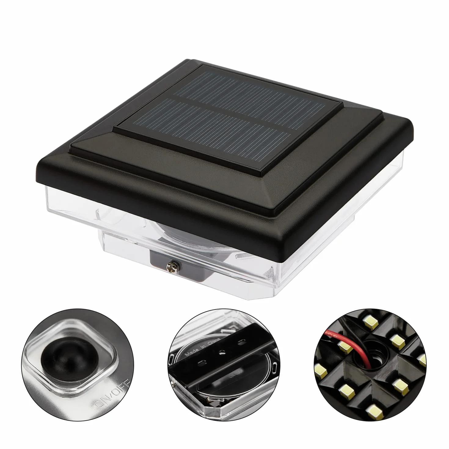 Światło słoneczne do słupków Solarne światło słupka ogrodzenia Solarne światło słupka Lampy solarne dla ogrodzenia zewnętrznego Wodoodporny IP65 ciepły biały 2 sztuki (Black)