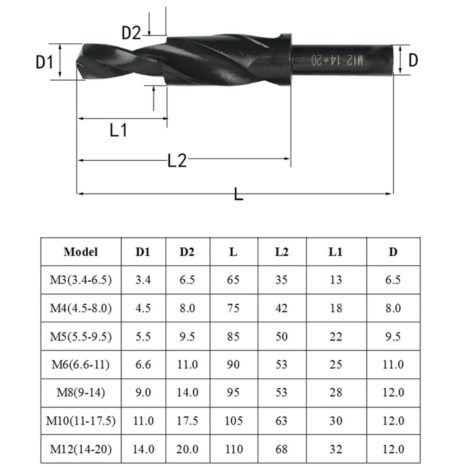1PC HSS pogłębiacz wiertło stopniowe powlekane/czarne śruby z łbem wpuszczanym wiertło 90/180 do miedzi aluminium M3-M12 (kolor: tytanowa powłoka, rozmiar: M12 (180 stopni))