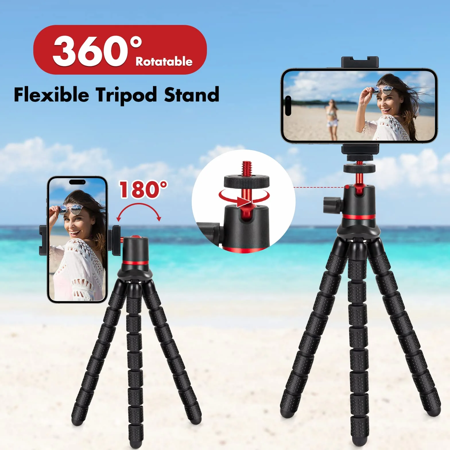 Statyw do aparatu fotograficznego Mini elastyczny obrotowy 360° 1/4'' kompatybilny z GoPro telefonem do 2 kg Czarny