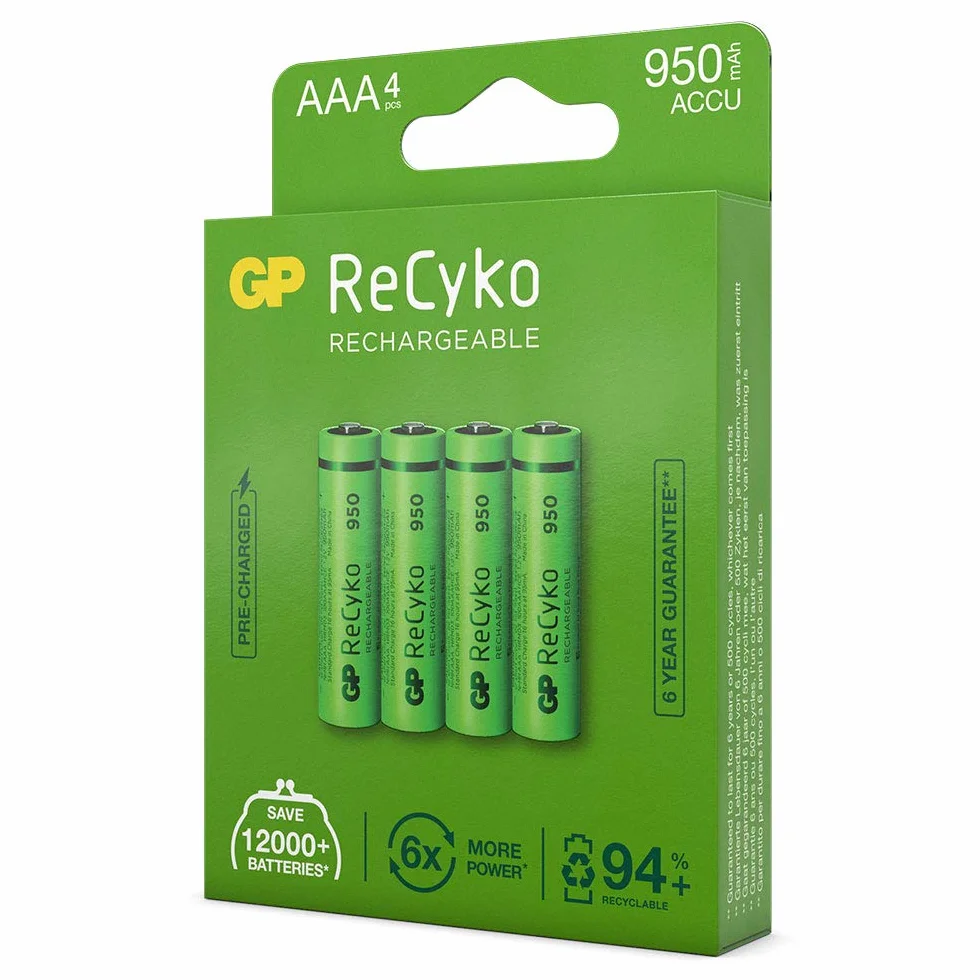GP Batteries ReCyko+ HR03 Micro (AAA) akumulator NiMH 950 mAh 1,2 V 4 szt.