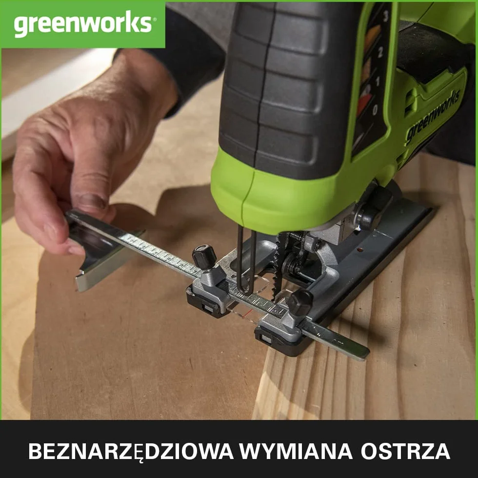 Greenworks GD24JSK2 Wyrzynarka Akumulatorowa z 2 Ostrzami, 3000 obr./min, Regulowana Podstawa do 45°, Przystawka Próżniowa PLUS 24V 2 Ah Bateria i Ładowarka