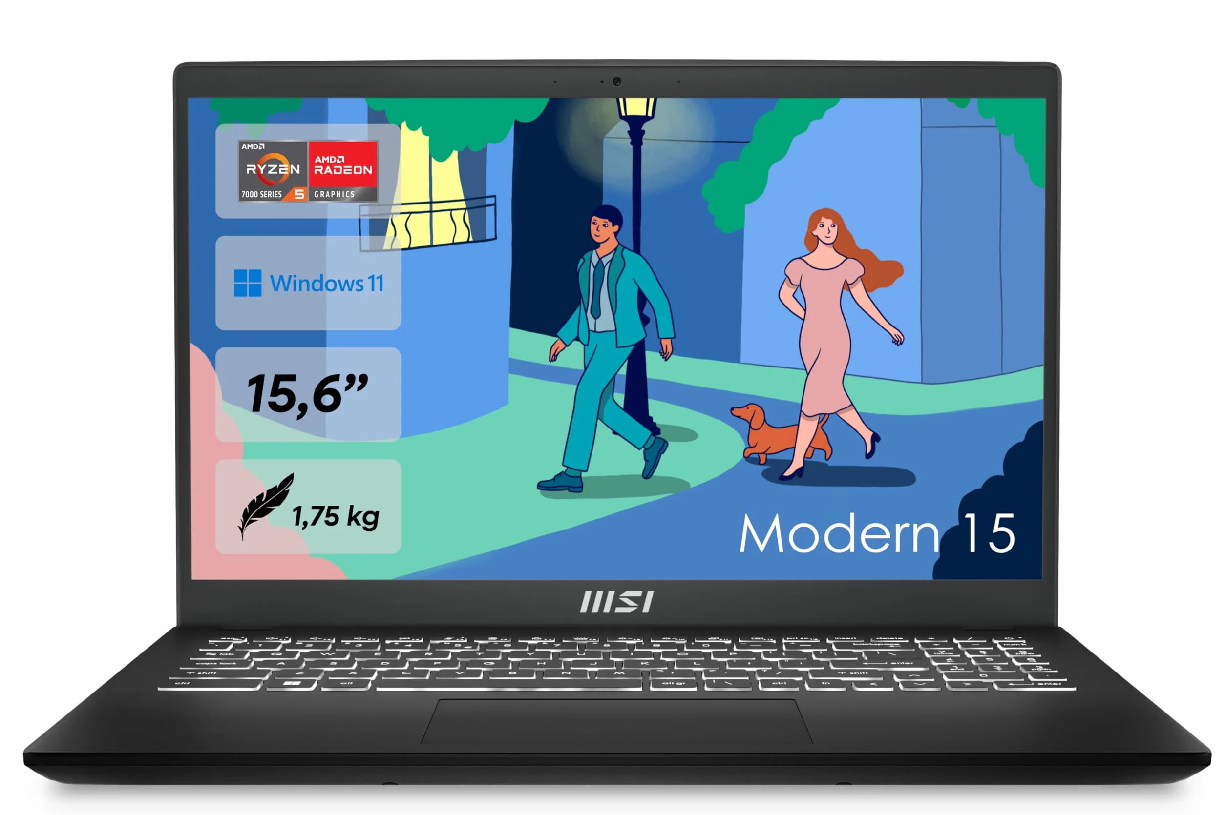 MSI Laptop 15,6" Full HD AMD Ryzen 5 7530U 16GB DDR4 RAM 512GB SSD AMD Radeon Graphics Windows 11 Home Czarny