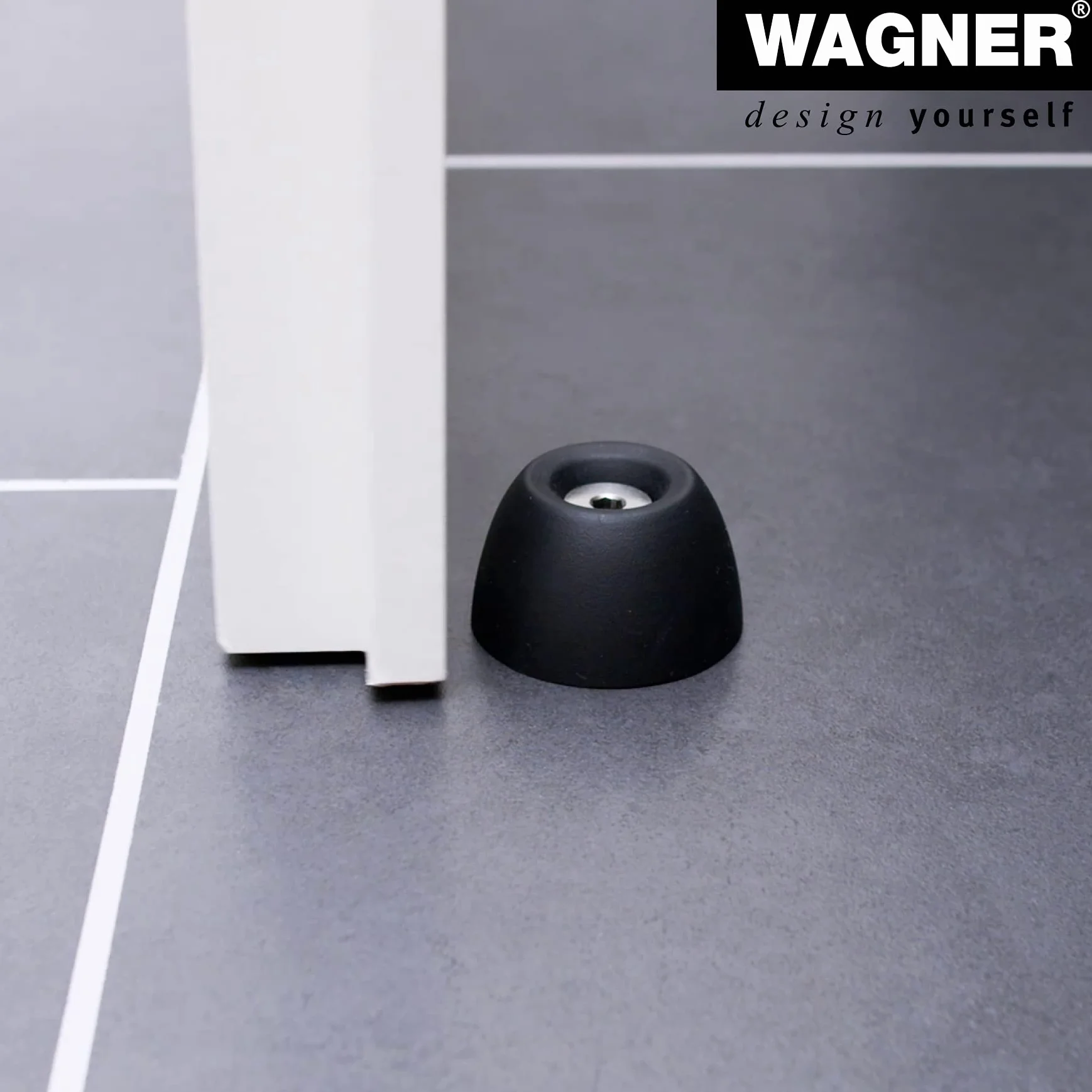 WAGNER Stoper do drzwi w stylu retro do podłóg i ścian, gałka zewnętrzna – średnica Ø 50 x 30 mm, czarna, wysokiej jakości guma i odporna na warunki atmosferyczne śruba ze stali nierdzewnej, łącznie z