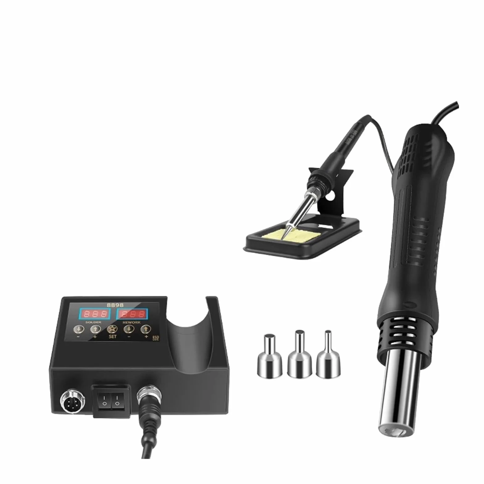 8898 Hot Gun, lutownica elektryczna z podwójnym wyświetlaczem cyfrowym, stacja lutownicza 2 w 1, narzędzie do konserwacji lutowania(SET-1)