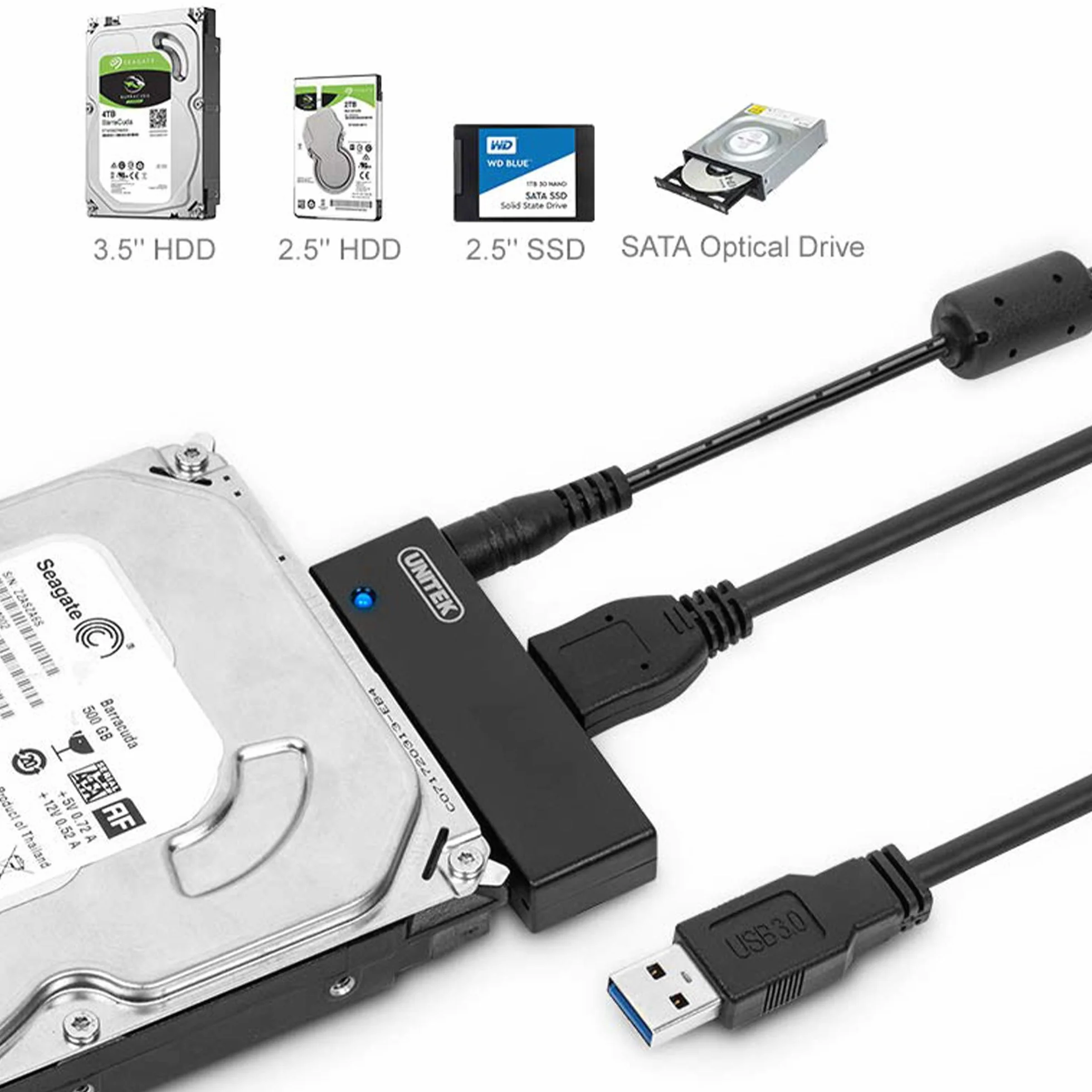 Unitek Y-1039 Adapter USB 3.0 SATA III 2,5” 3,5” 80cm Czarny