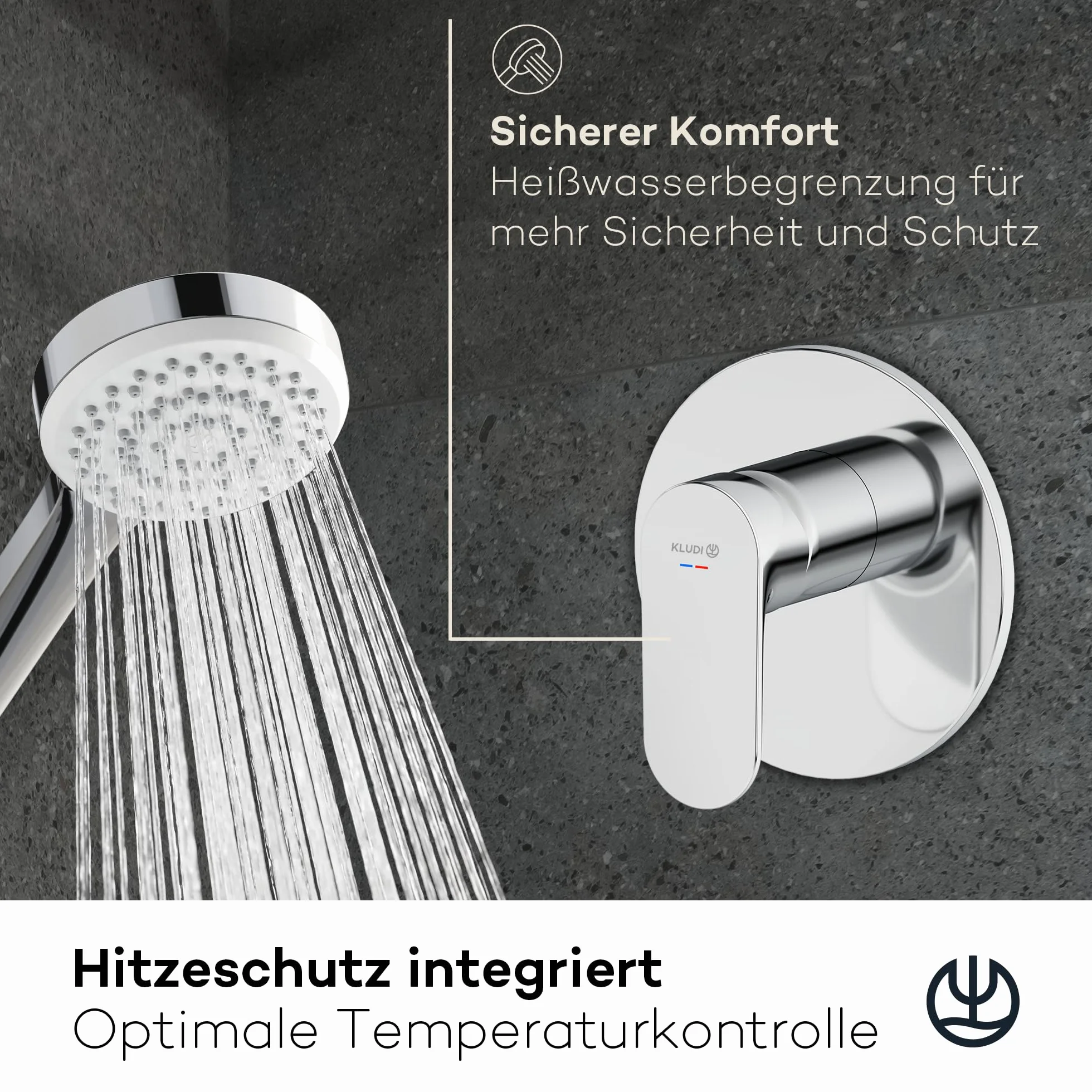 KLUDI -X1 podtynkowa armatura prysznicowa z ogranicznikiem ciepłej wody, bateria prysznicowa z wysokiej jakości ceramicznym wkładem do łazienki, chrom, wymagane akcesoria KLUDI Slimbox (art. 88022)