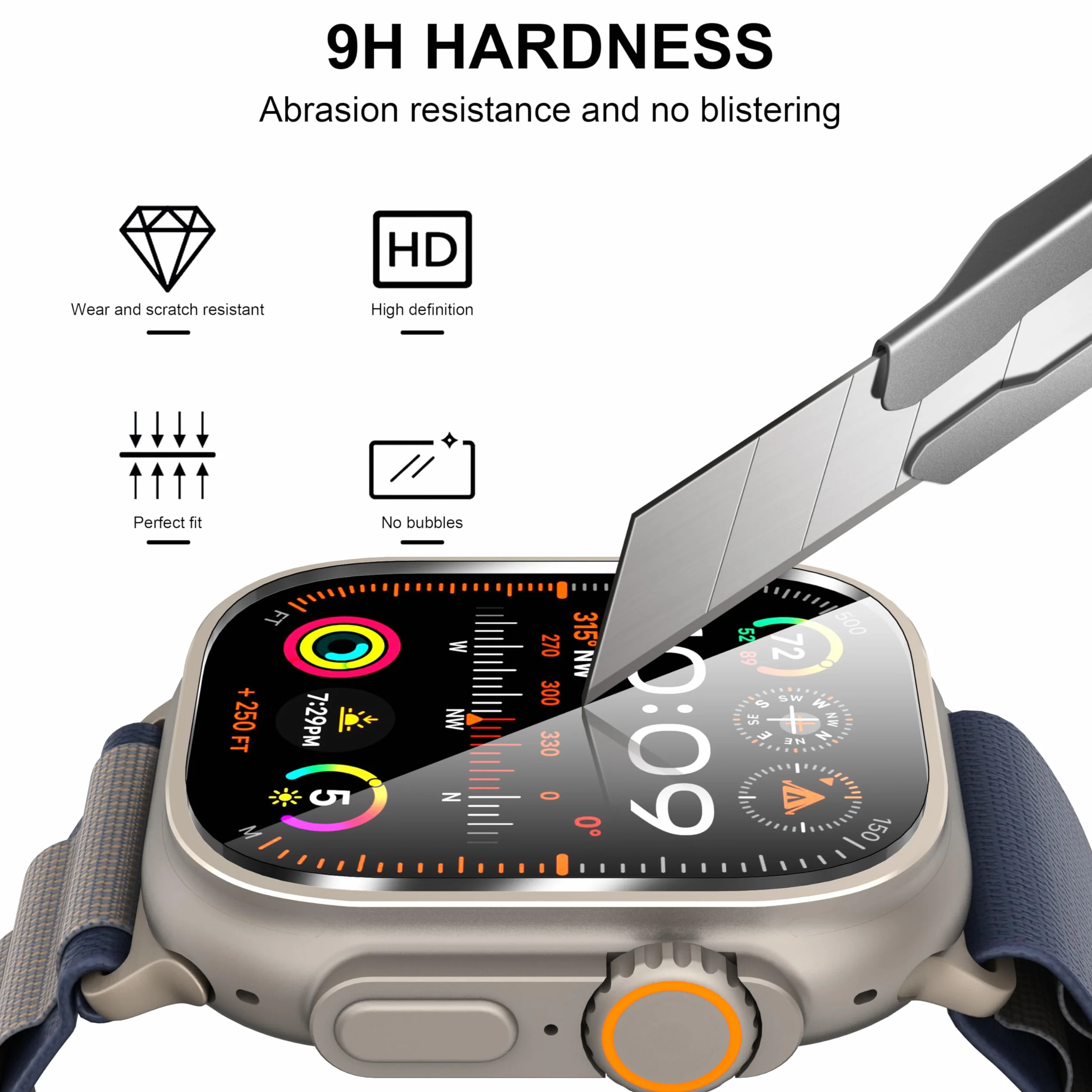 Diruite 2 Sztuki Ochraniacz Ekranu do Apple Watch Ultra 3/2/1 49mm Wysokiej Rozdzielczości Szkło Hartowane Folia Ochronna Smartwatch