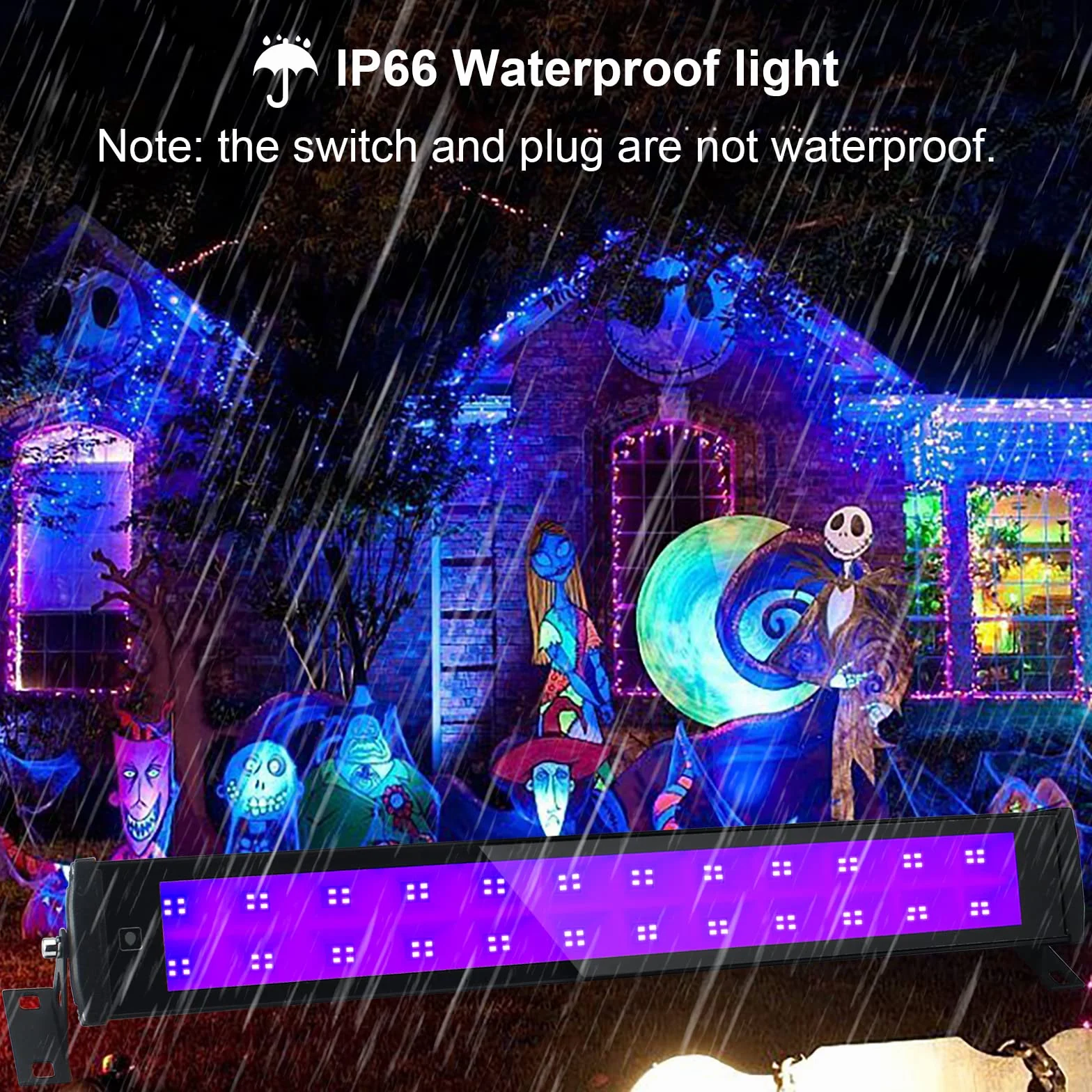 50W Blacklight LED, UV Blacklight Lamp z wtyczką i przełącznikiem, IP66 wodoodporny UV Spotlight Outdoor, Blacklight z 96 LED, UV Light Tube dla Party Fluorescent Malarstwo
