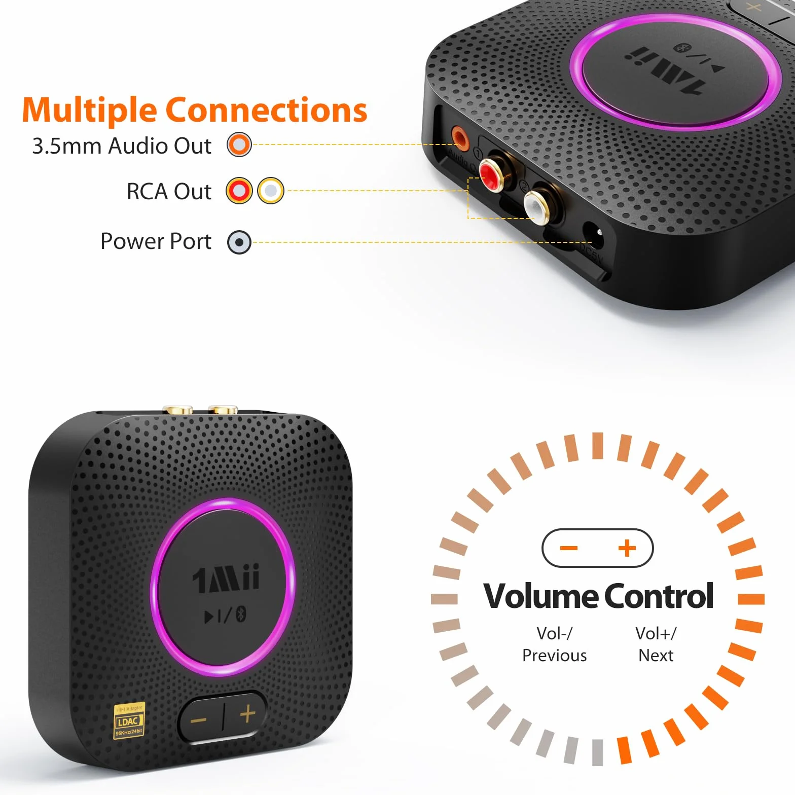 1Mii B06S+ LDAC Odbiornik Bluetooth 5.2 Hi-Res Audio Adapter aptX HD