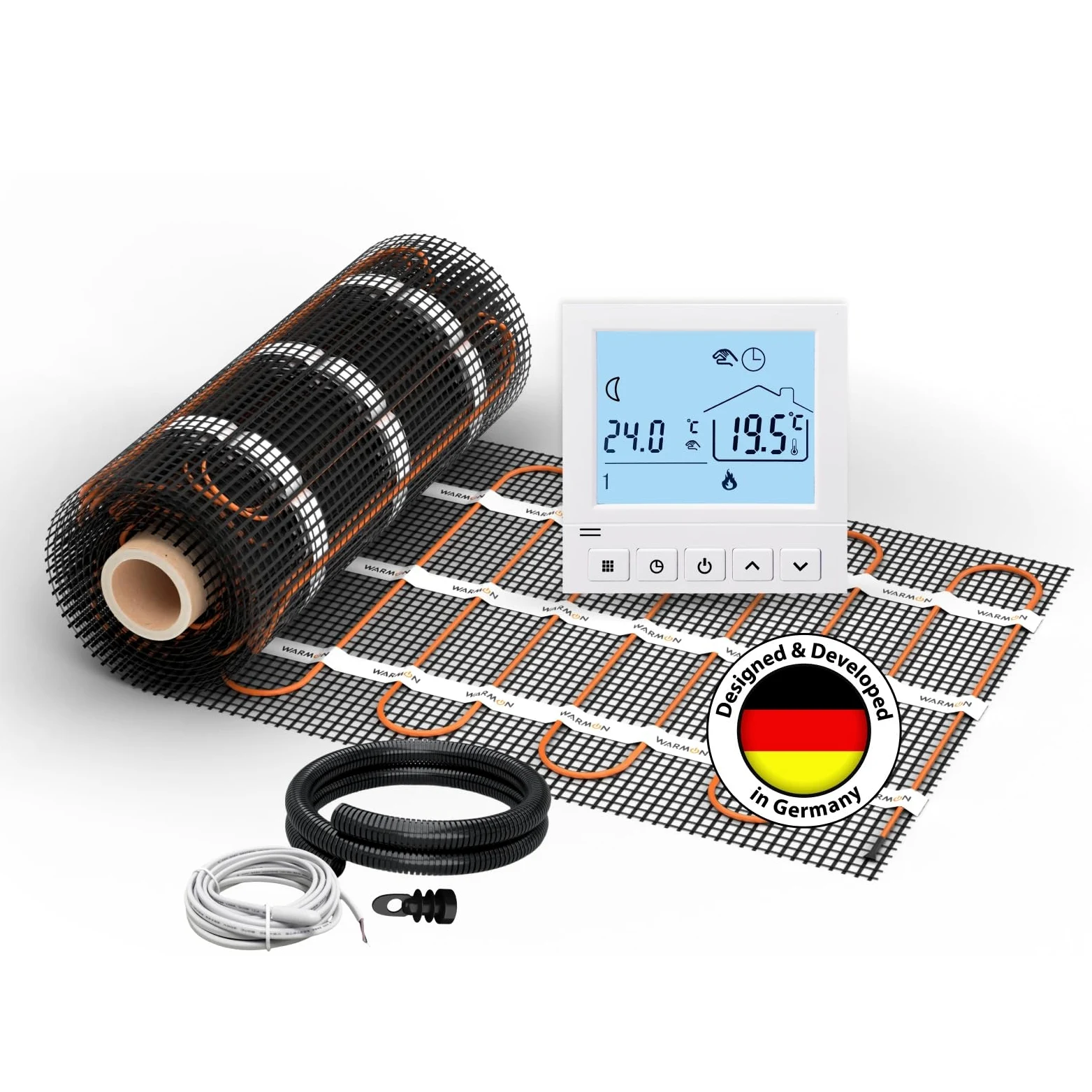 Elektryczne ogrzewanie podłogowe do płytek: mata grzewcza WARMON CLASSIC 150 W/m² z cyfrowym termostatem TS 50 biała, rozmiar maty: 3,5 m²
