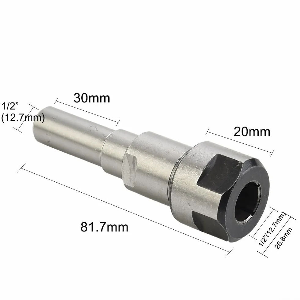 Przedłużacz adaptera routera do 14, kompatybilny z trzpieniami 8 mm i 12 mm do form i maszyn do obróbki przemysłowej (chwyt 1/2 cala do 1/2 cala)