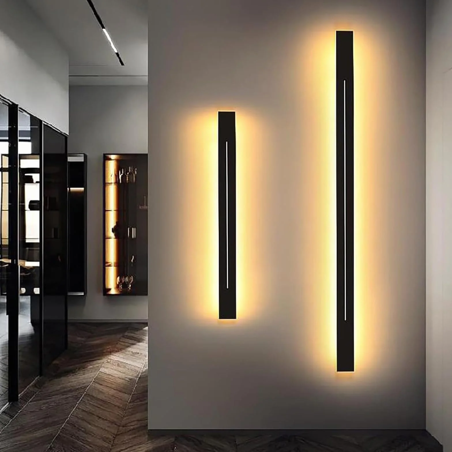 LED Kinkiety ścienne nowoczesne minimalistyczne długie kinkiety metalowe akrylowe wewnętrzne oświetlenie do sypialni nocnej salonu schody korytarz (czarny neutralny światło, 180 cm)