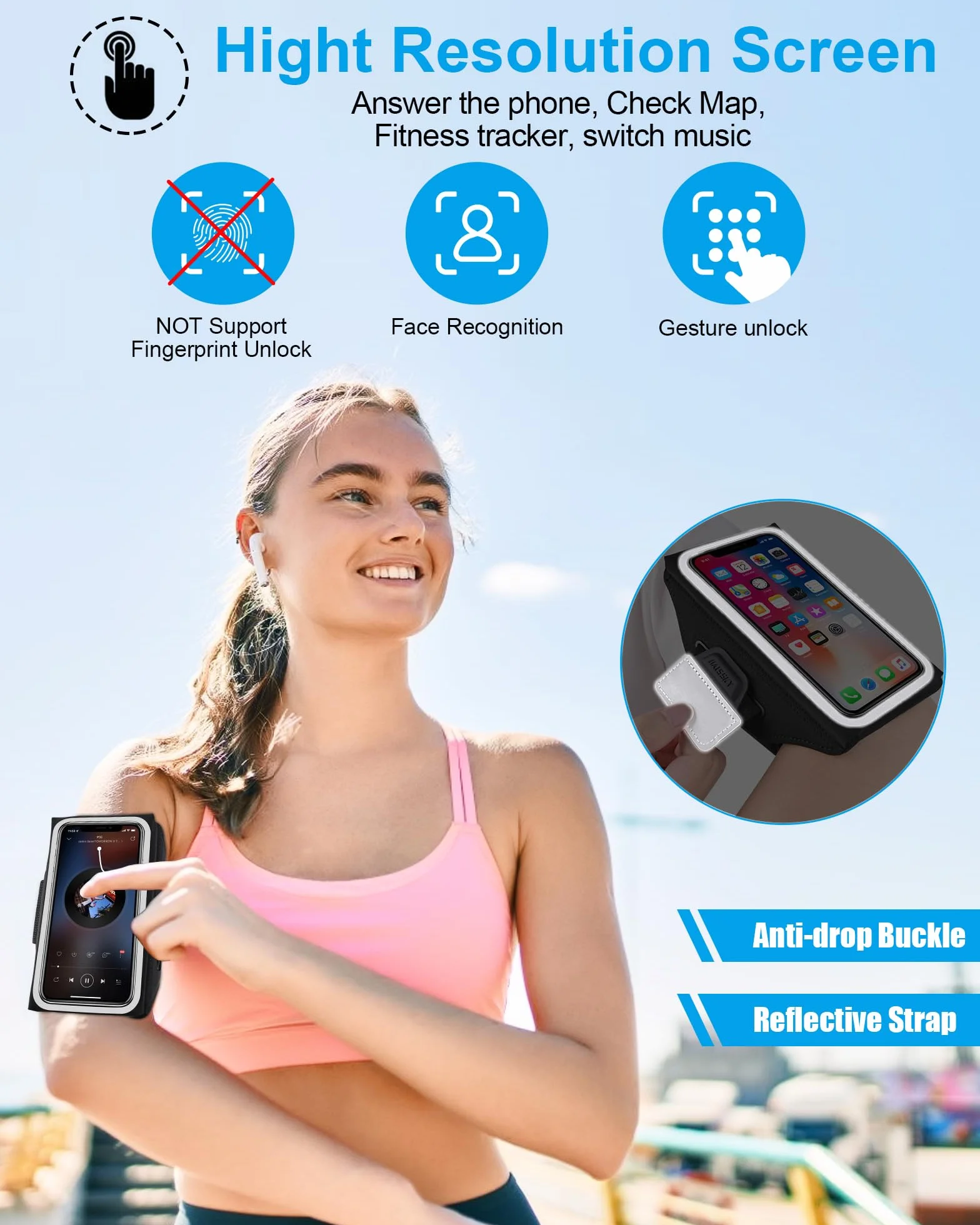 Opaska na ramię do biegania uchwyt na telefon 6.8'' wodoodporny dla iPhone 15 14 13 12 11 Pro Max Galaxy S20-S24