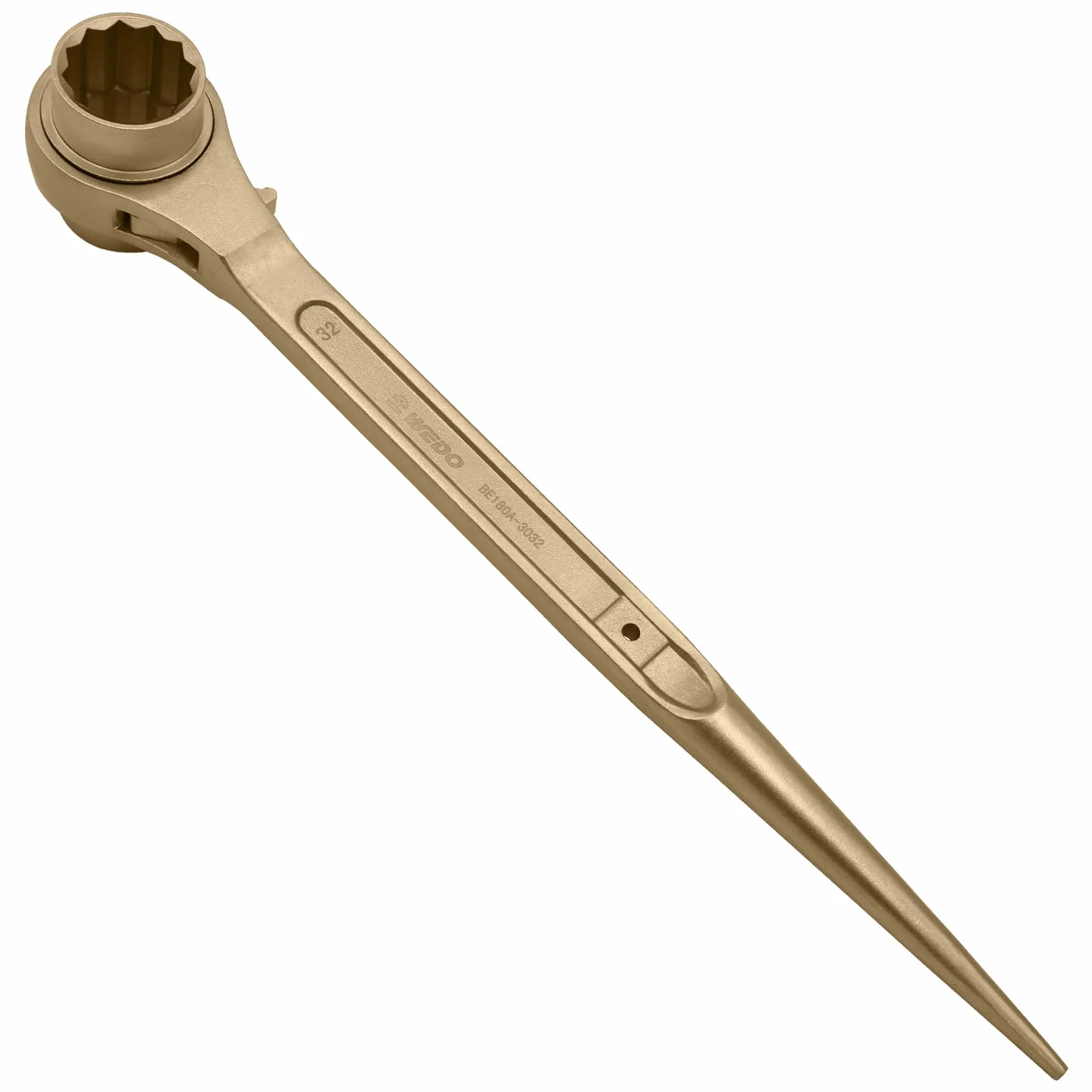 WEDO Nieparkingowy klucz grzechotkowy do rusztowania ze spiczastą głowicą, dwustronny klucz grzechotkowy, grzechotka 17 x 19 mm, długość 310 mm, brąz aluminiowy, certyfikat DIN, certyfikat BAM i FM