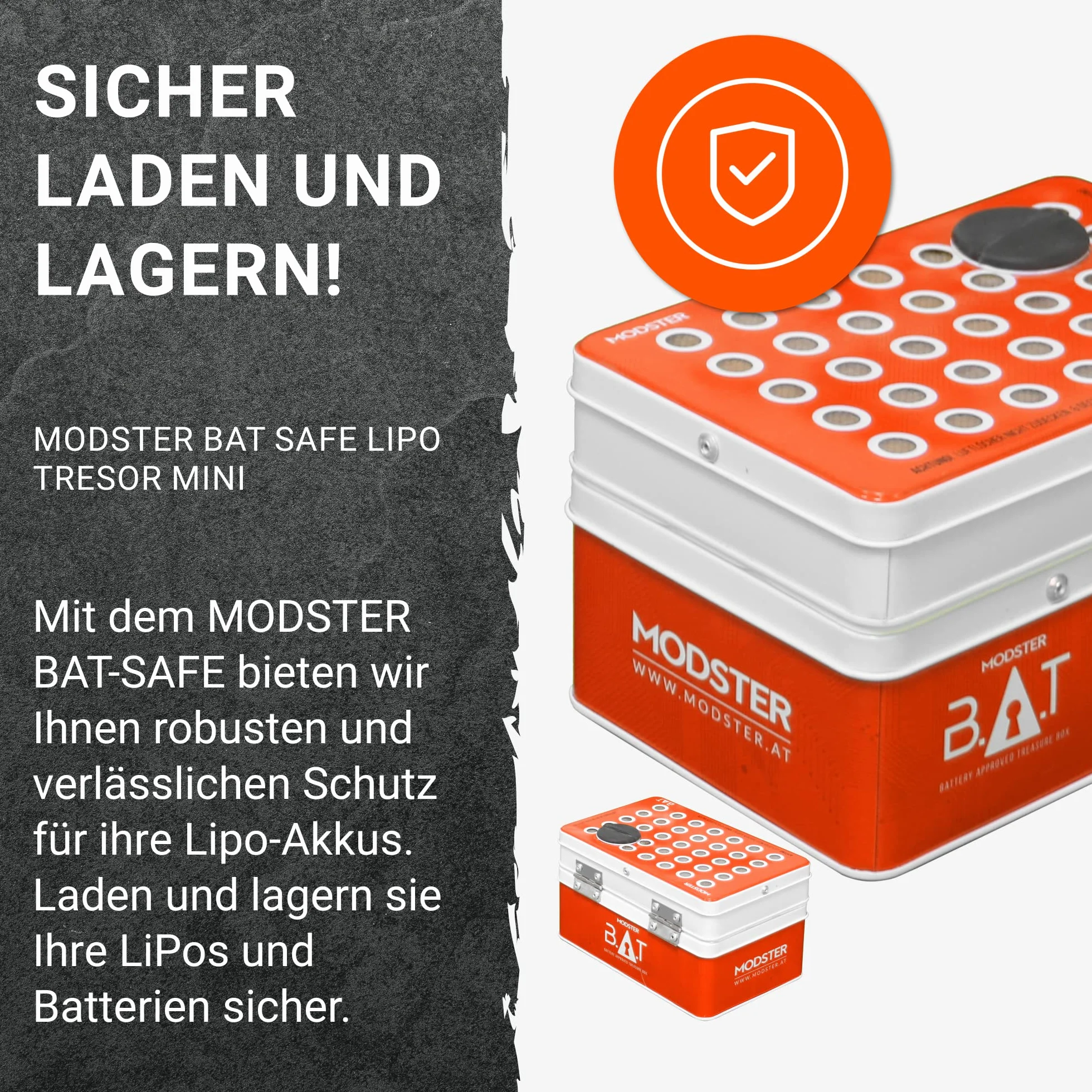 MODSTER BAT Safe Lipo Tresor Mini zabezpieczenie do ładowania, białe, pomarańczowe, MD11130