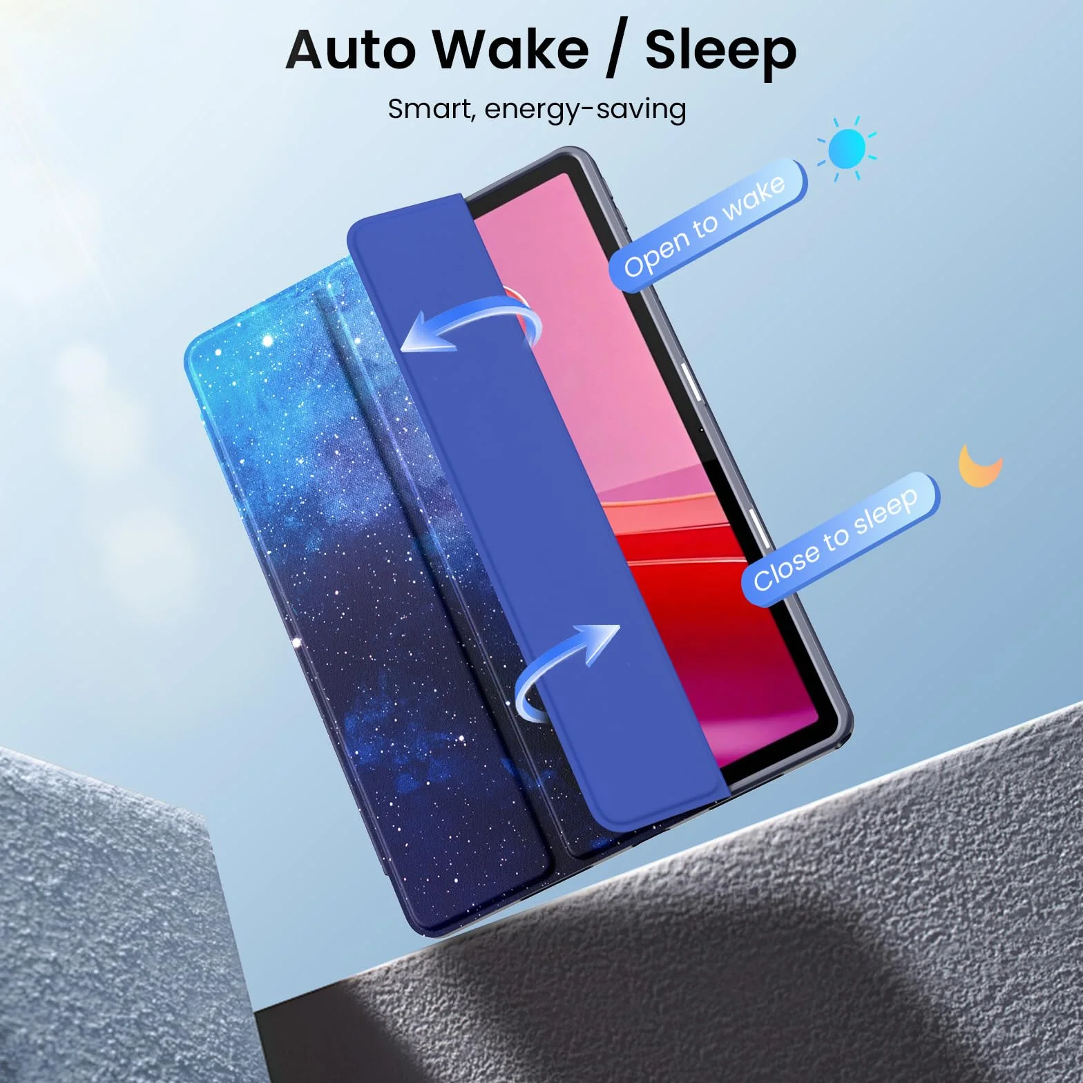 MoKo Etui Lenovo Tab M11 2024 TB330FU TB330XU Ultra Cienka Składana Pokrowiec z Uchwytem na Rysik, Niebieskie Gwiaździste Niebo