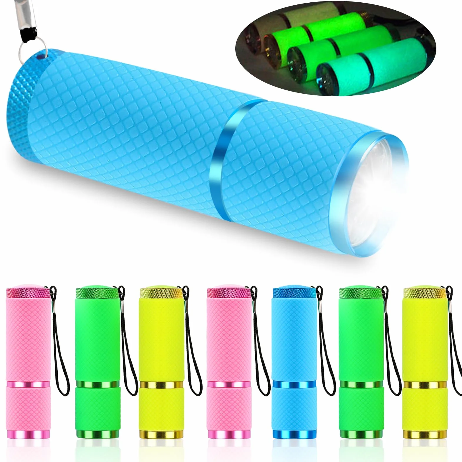 Zestaw 8 latarek LED dla dzieci, wysoka jasność, 9 diod LED, mini latarka, latarka dziecięca, nadaje się na urodziny, kemping, do aktywności na świeżym powietrzu, wędrówek (żółta, różowa,
