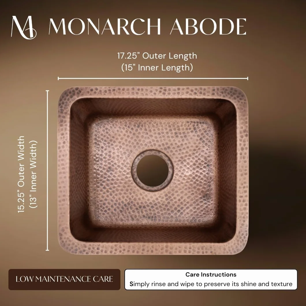 Monarch Abode 17090 czysta miedź ręcznie młotkowany Highball pojedyncza miska zlew kuchenny (43 cm)