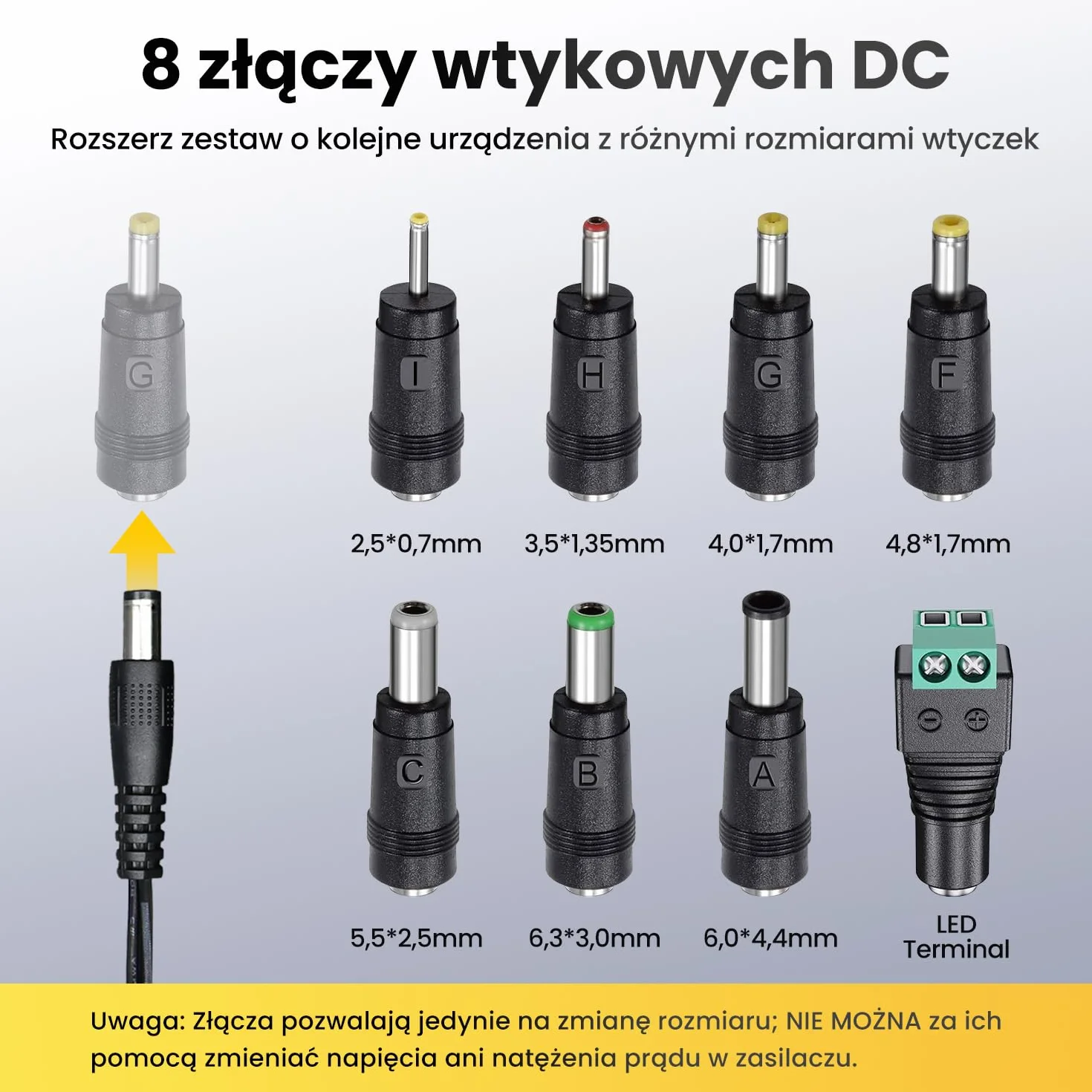 Zasilacz 12V 1A 1,8m AC DC Adapter z 8 Wymiennymi Gniazdami CE