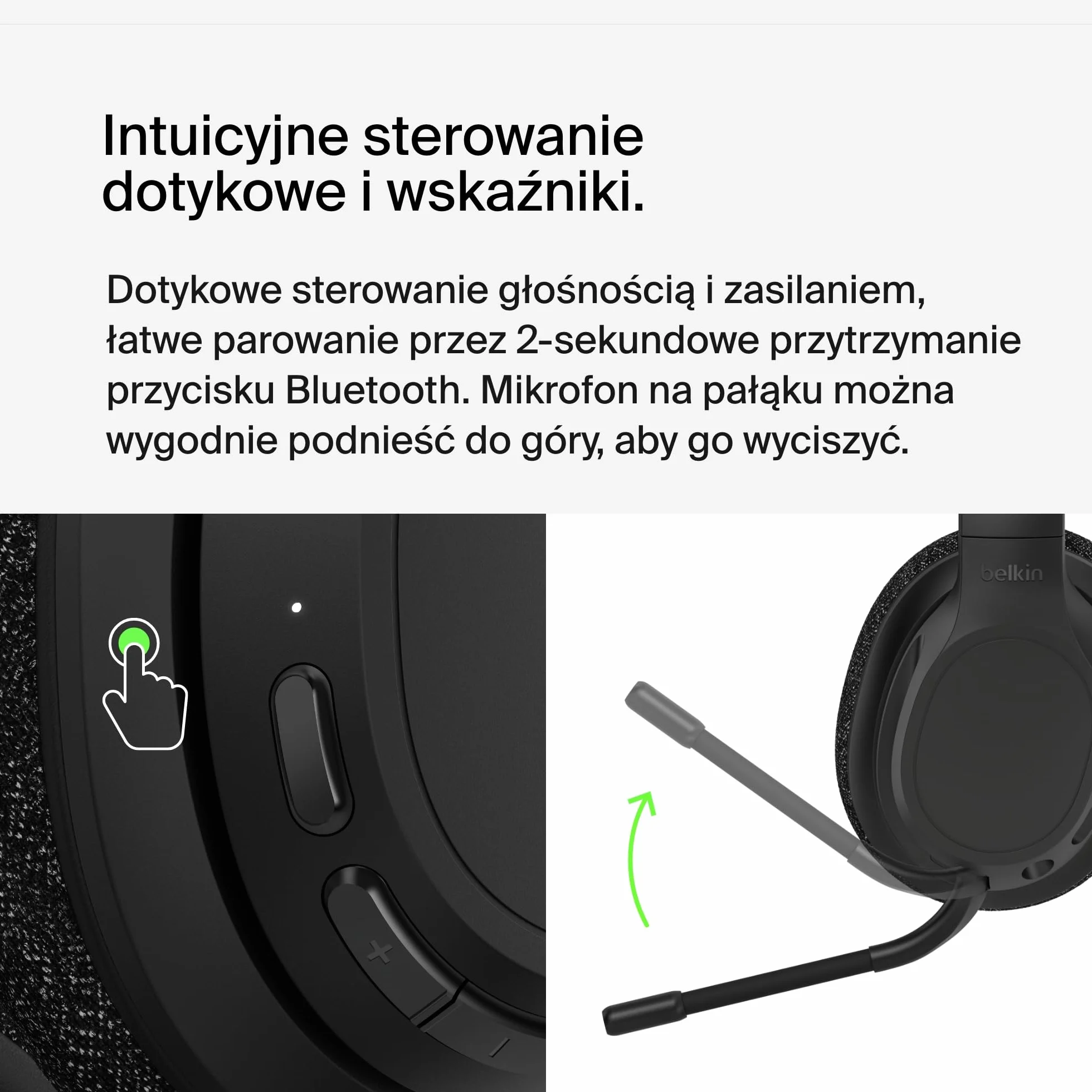 Belkin SoundForm Adapt Bezprzewodowe Słuchawki Bluetooth Nauszne z Mikrofonem, Multipoint, 65h Baterii, ENC