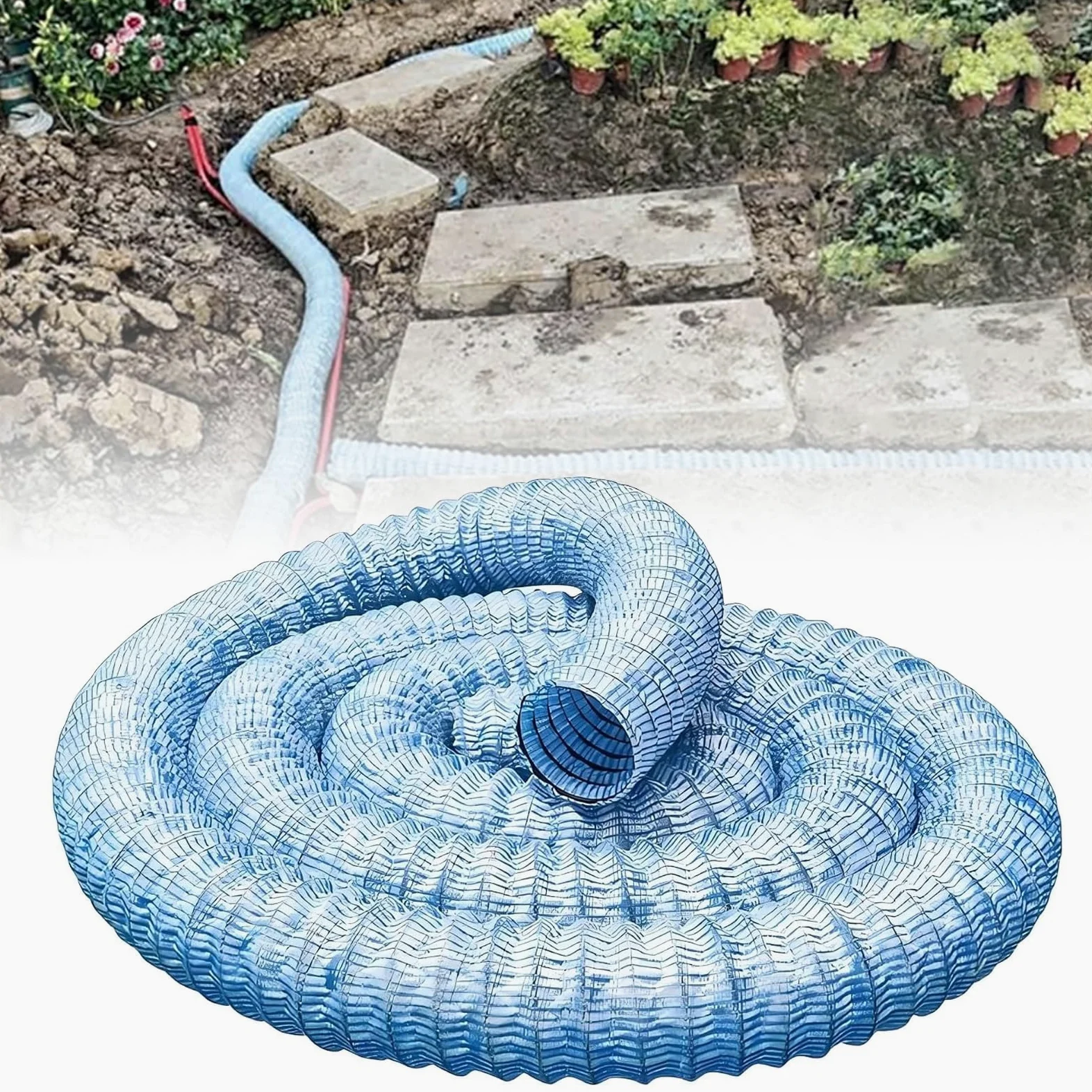 Elastyczna Przepuszczalna Rura W Stylu Francuskim,Perforowana Drenażowa | Zbrojenie z drutu stalowego, odpowiednie do podwórek,odwodnień krajobrazowych(Dia 8cm/3in,6m/19.7ft)
