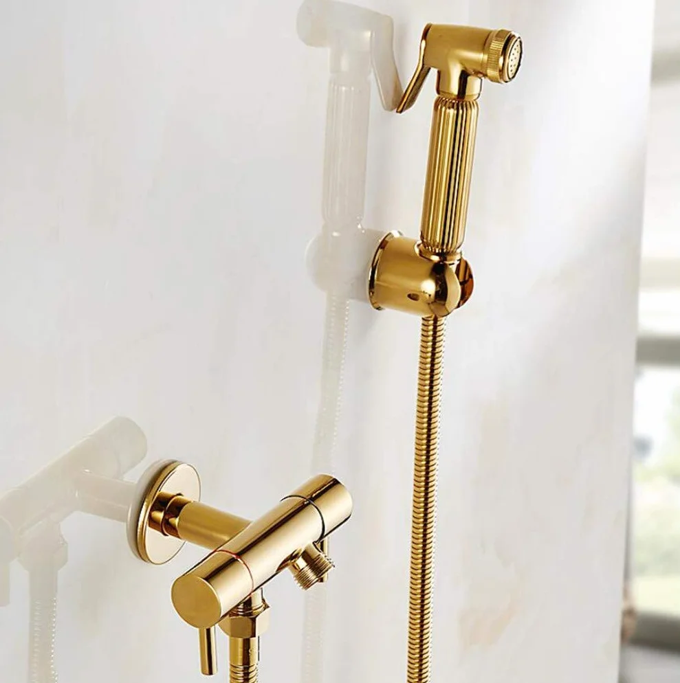 Zestaw baterii bidetowych Zestaw bidetów toaletowych Zestaw Mosiądz Złoty Bidet łazienkowy Zestaw baterii z wężem hydraulicznym 1,5 M i uchwytem Abs Toaleta