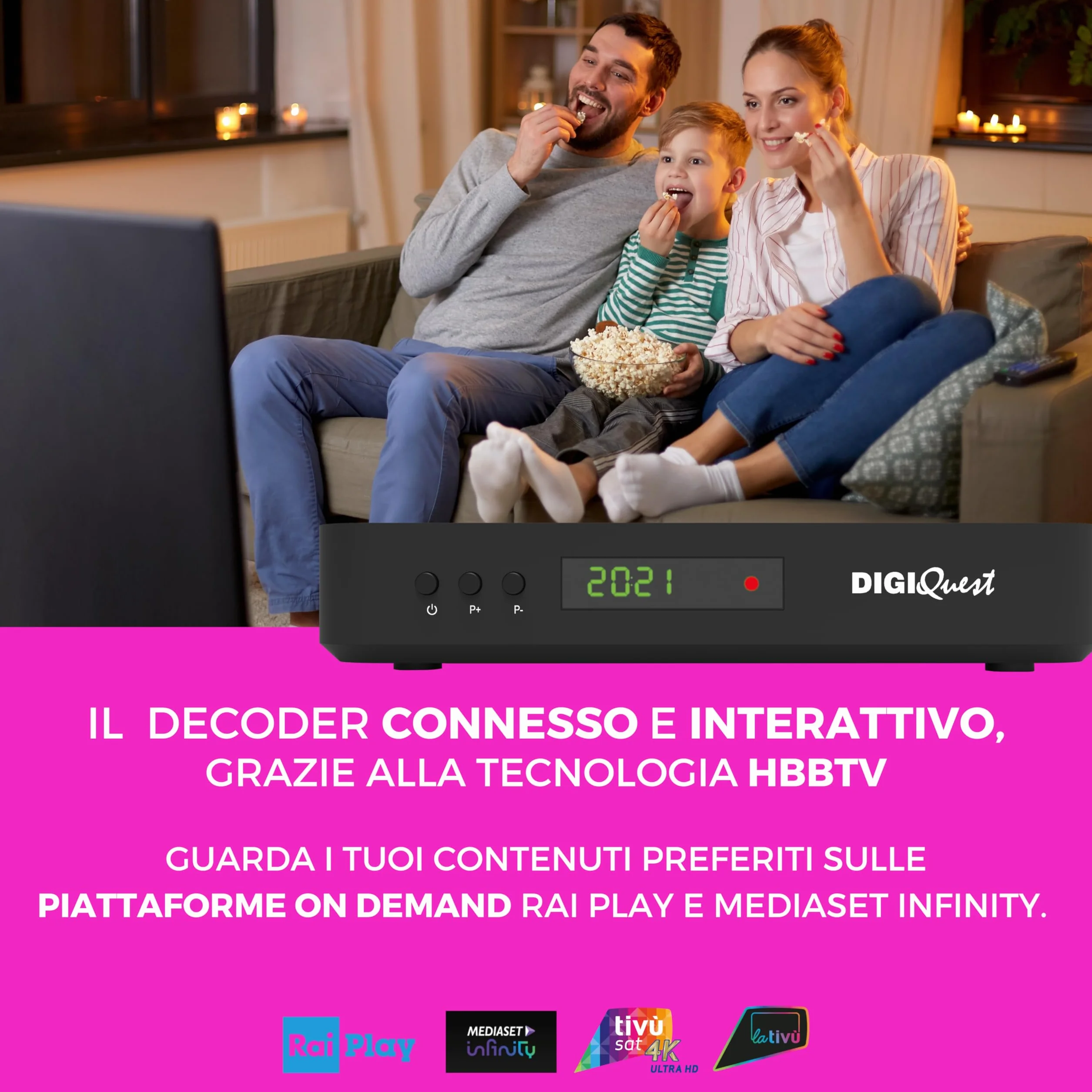 DIGIQUEST Odbiornik satelitarny tivùsat Combo 4K Q80 HbbTV podwójny tuner nagrywanie Mediaplayer pilot 2 w 1 Smartcard czarny