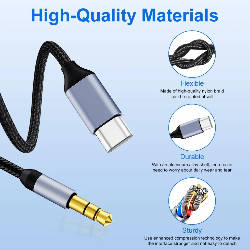 AXFEE kabel USB C do jack 3,5mm 1M adapter audio dla Huawei P40, Galaxy S23, Xiaomi 8