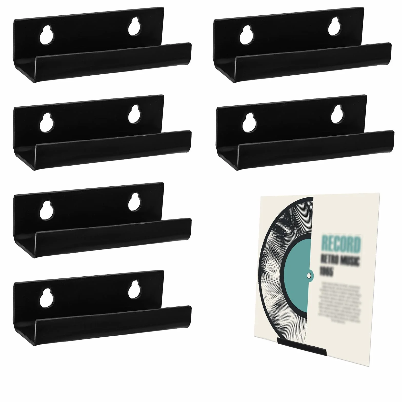 6 szt. 10cm Uchwyt na Plyte Winylowa, Akrylowy Stojak na plyte ze Srubami i Kolkami Wkrecanymi Pólka na Plyty Winylowe Uchwyt Scienny Pólka na Plyty do Wyswietlania Plyt CD/LP (Czarny)
