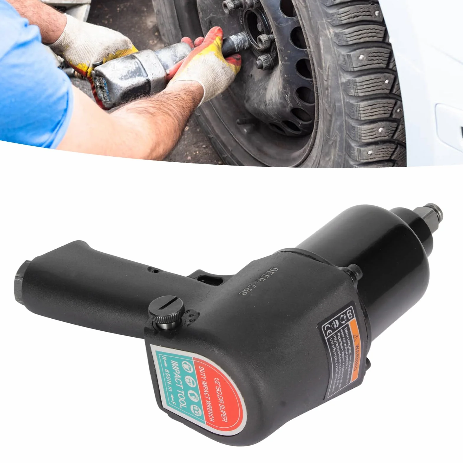 Pneumatyczny Klucz Udarowy 1/2 Cala z Mechanizmem Podwójnego Młotka, Moment Skrętny 880 Ft·lbf, Korpus ze Stali Stopowej, Antypoślizgowy Uchwyt Zapewniający wygodę. Idealny do