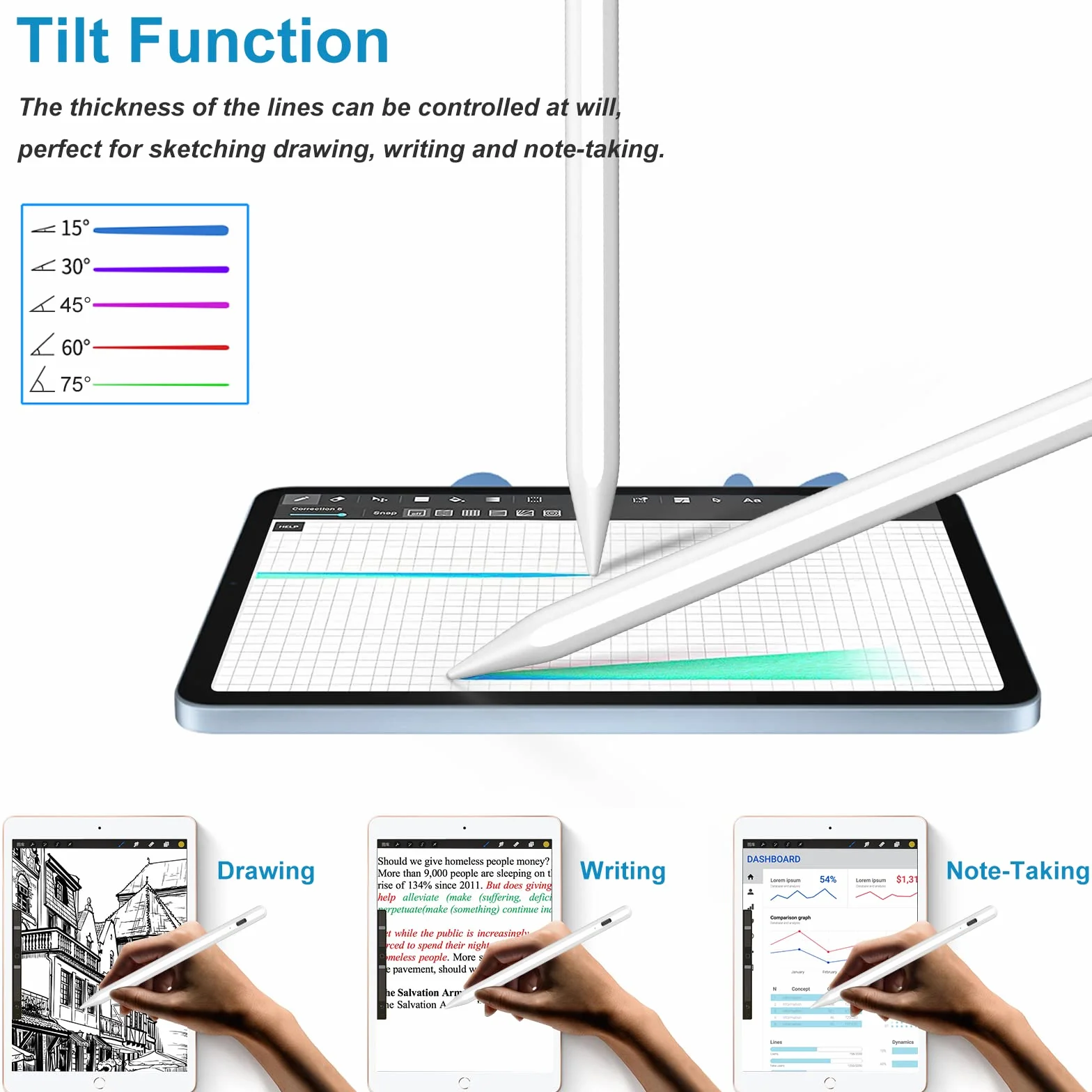 TQQ rysik iPad 2 generacji z czułym na pochylenie, kompatybilny z iPadem (11(A16)/10/9/8/7/6), Air (5/4/3/M2/M3), Mini (7/6/5), Pro 12.9/11/13"