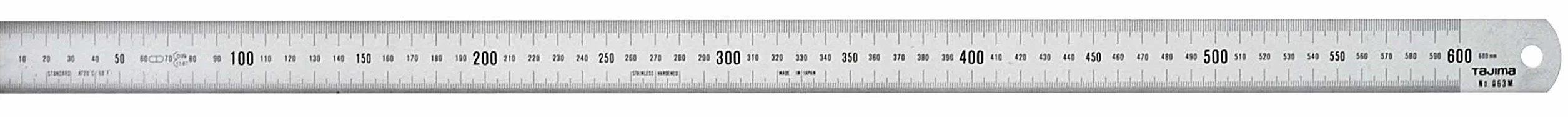 Tajima Skala (pręt metryczny), długość: 60 cm, podział mm – tylna strona z tabelą przeliczeniową cal/metryczna – SSR60MC