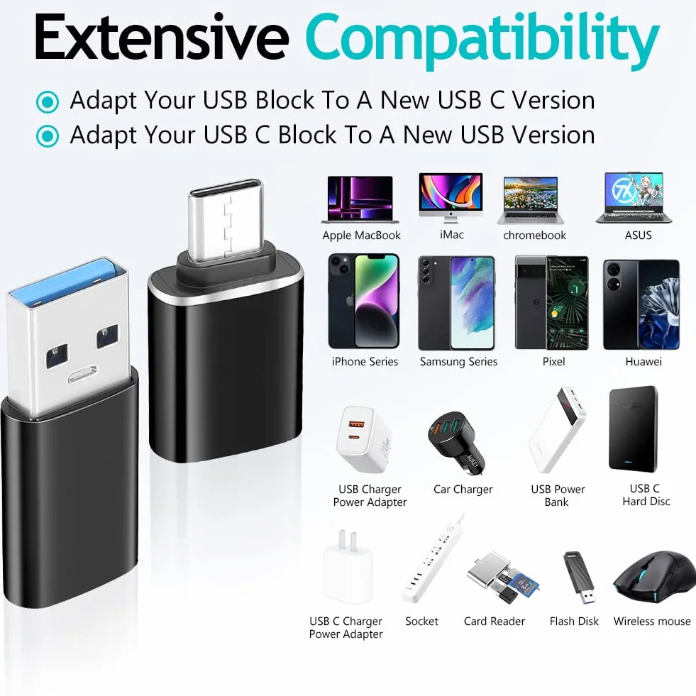 AXFEE Adapter USB C na USB, micro USB na USB C, superszybki transfer danych i szybkie ładowanie, kompatybilny z iPhone/PC/Samsung/iPad/laptop/MacBook, 4 sztuki
