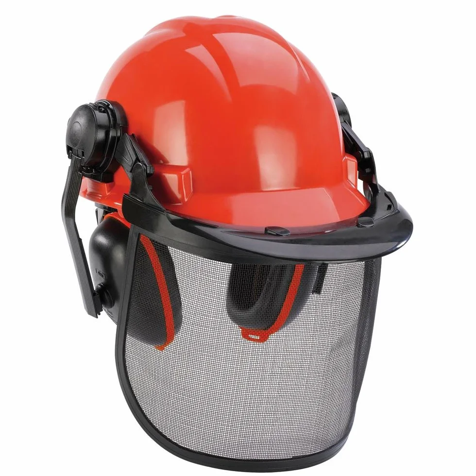 Einhell Oryginalny kask ochronny leśny (obwód głowy kasku 52-66 cm, regulowana ochrona słuchu), pomarańczowy, czarny