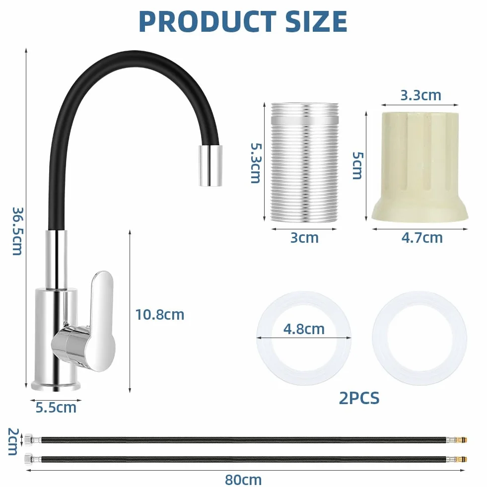 Flintronic Kran kuchenny z elastyczną wylewką, armatura zlewozmywakowa z aeratorem oszczędzającym wodę, bateria mieszakowa do kuchni obracana o 360°, armatura zlewozmywakowa ze stali nierdzewnej z
