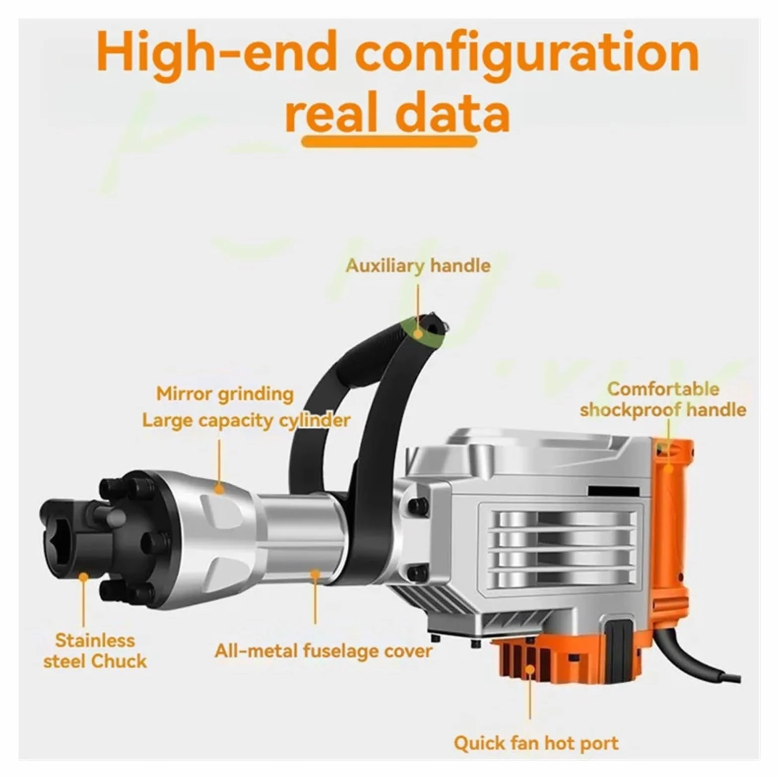 Młot wyburzeniowy Elektryczny młot udarowy Heavy Duty 1500W/1600W do betonu, 3 sztuki dłut, bity mielenia, walizeczka(95)